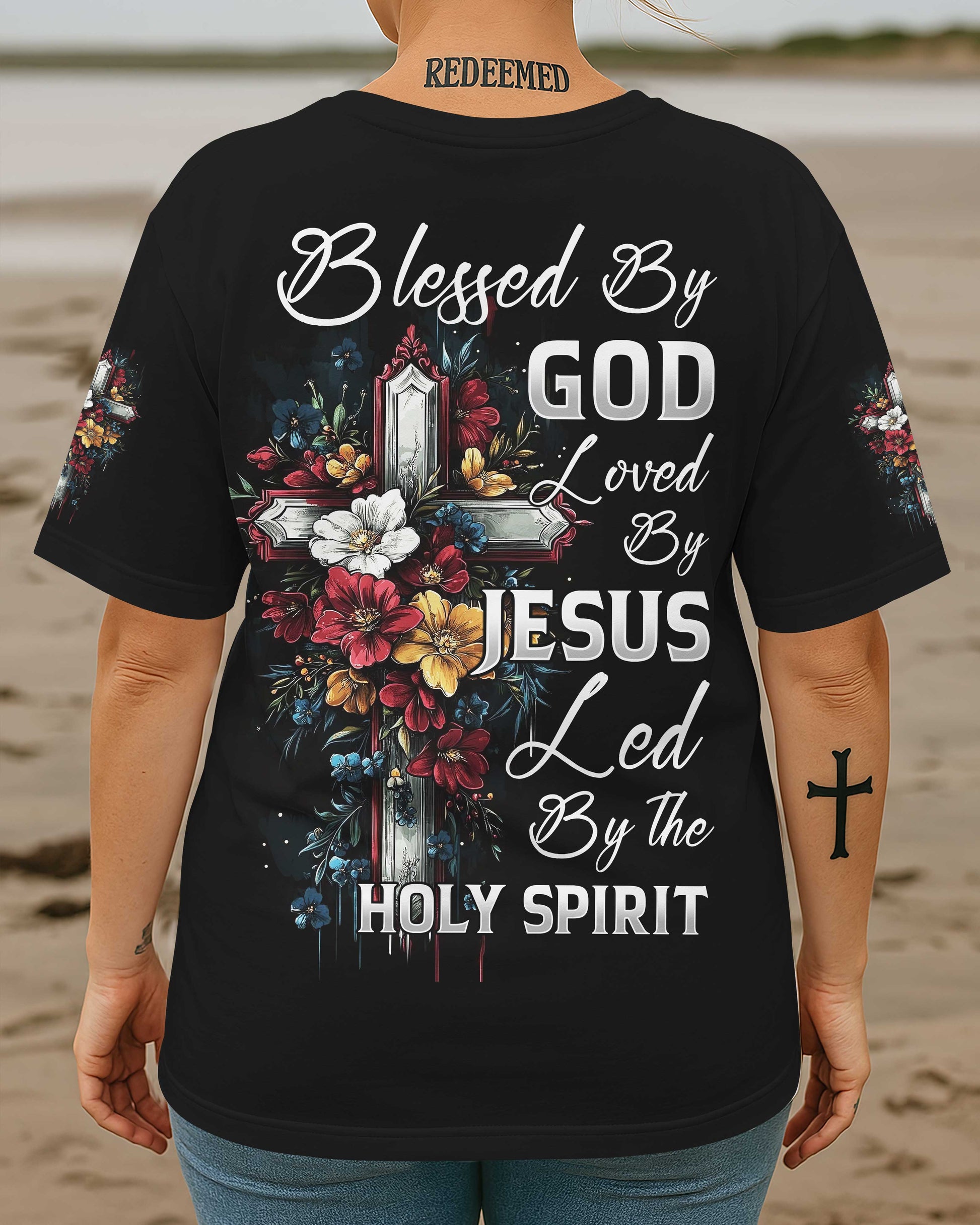 Blessed By God Loved By Jesus All Over Print T-Shirt