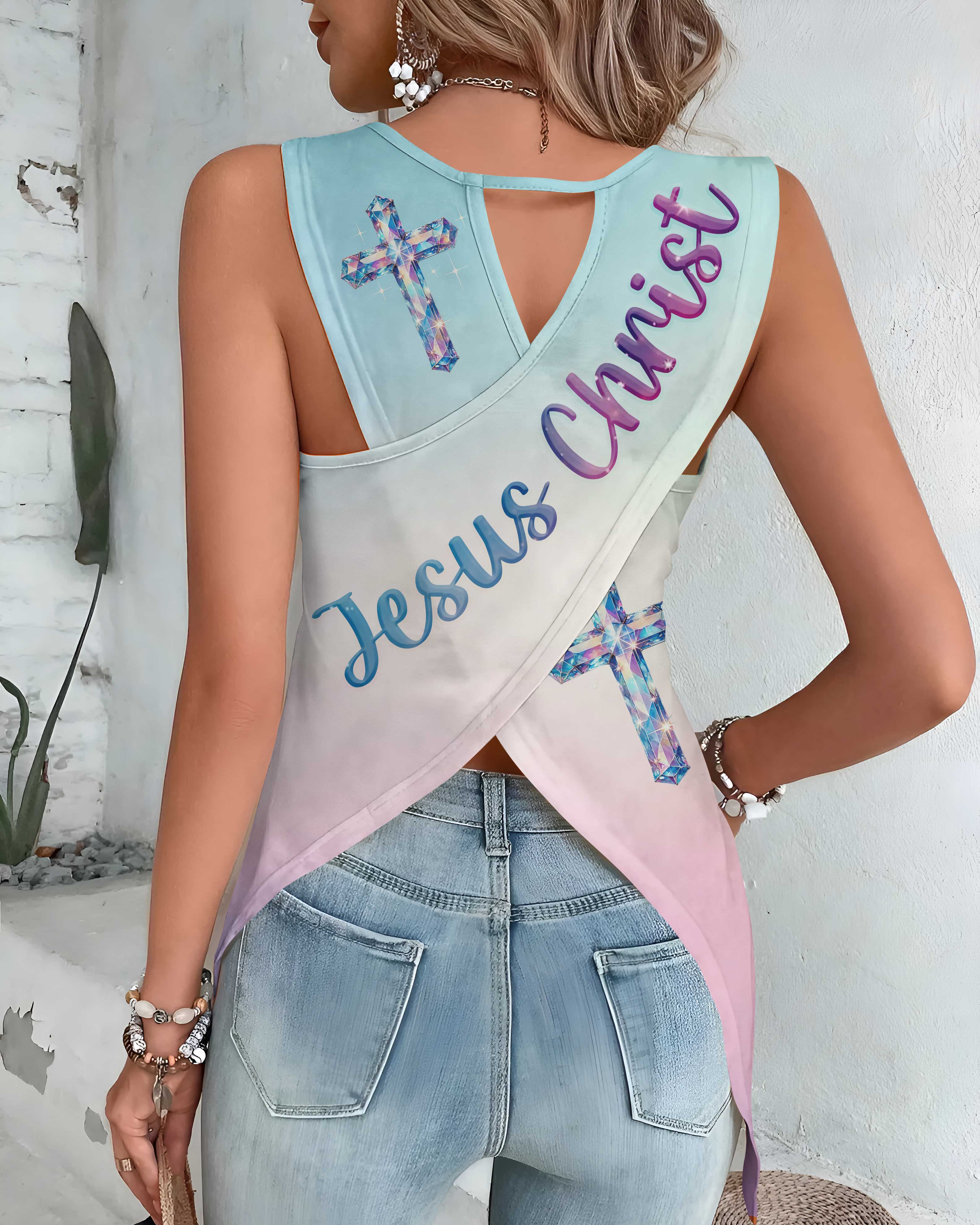 I Can Do All Things Through Christ Who Strengthens Me All Over Print Crop Out Wrap Back Tank Top