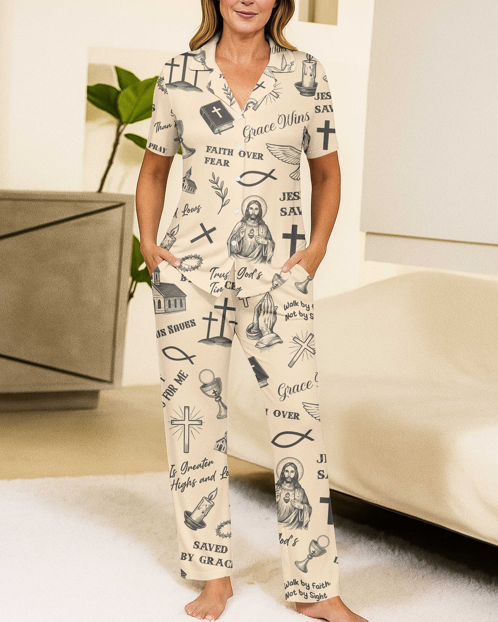 Jesus Saves Button Pajamas