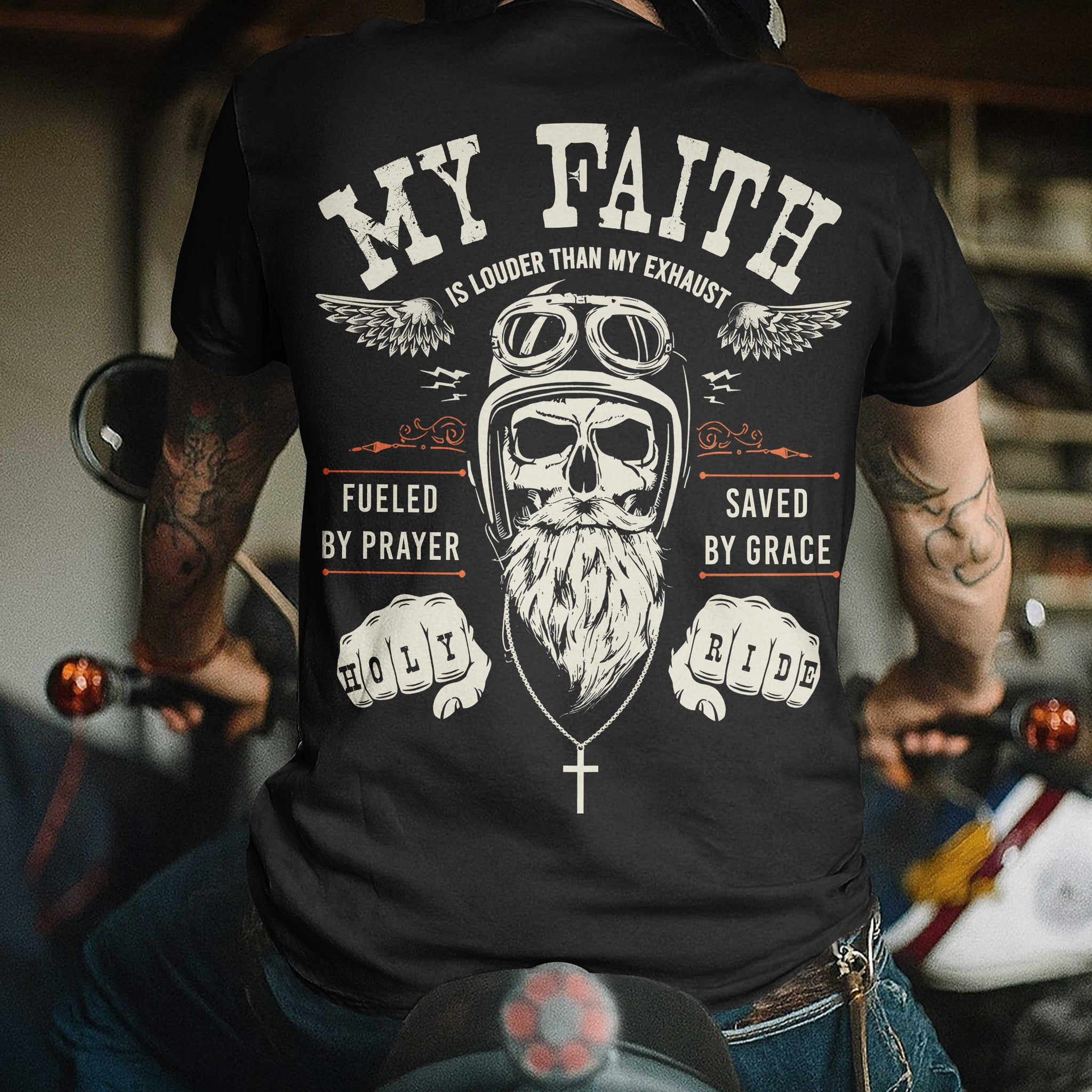 My Faith Is Louder Than My Exhaust All Over Print T-Shirt