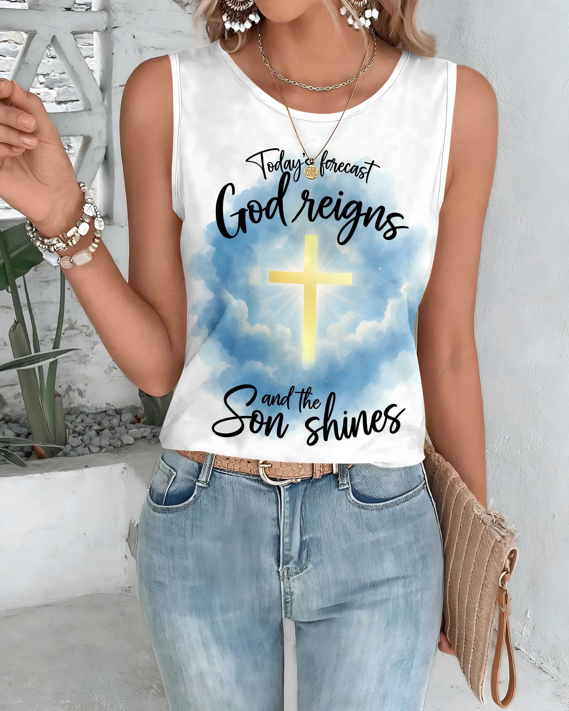 Today's Forecast All Over Print Crop Out Wrap Back Tank Top