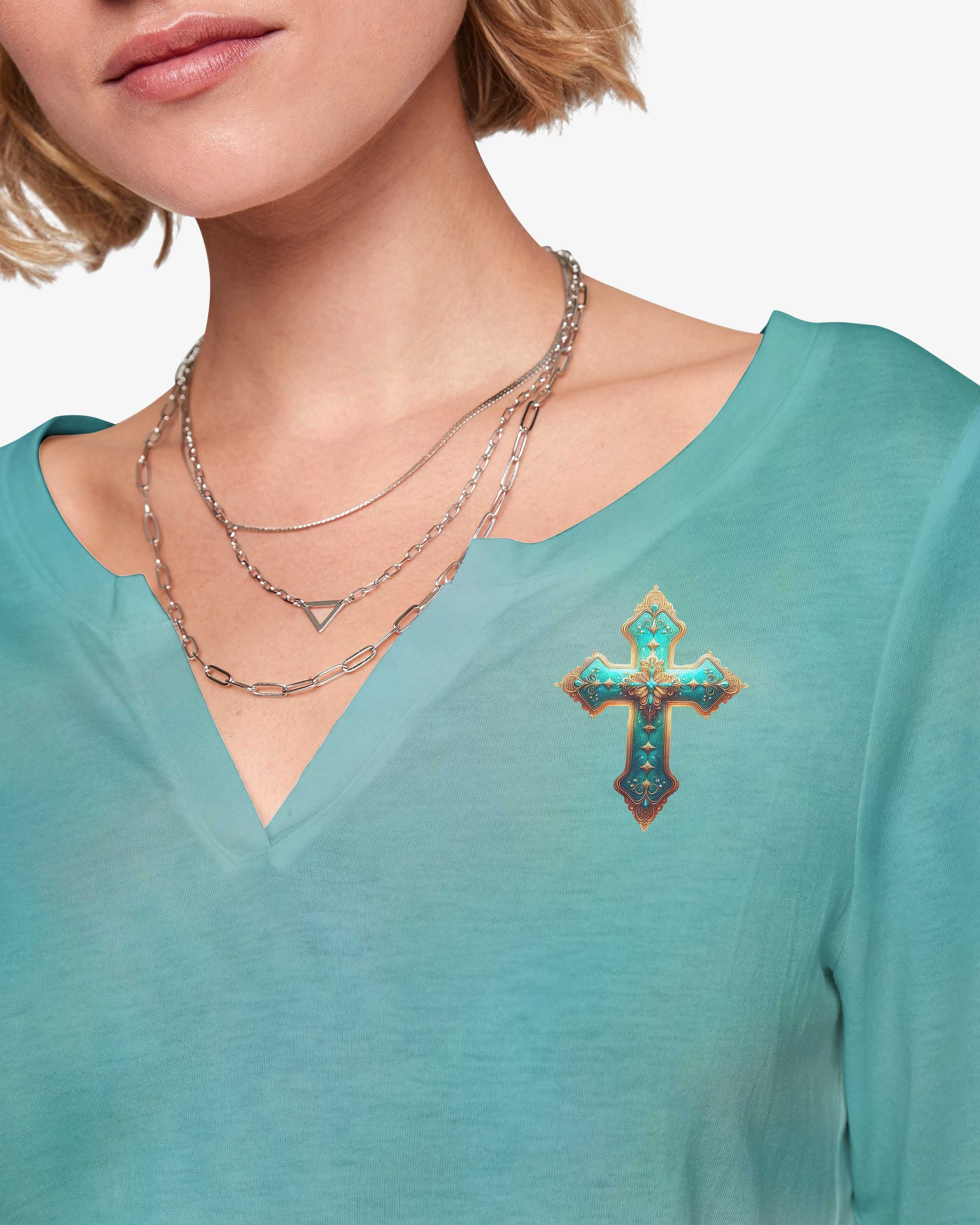 God Is With You All Over Print V-neck Long Sleeves Shirt