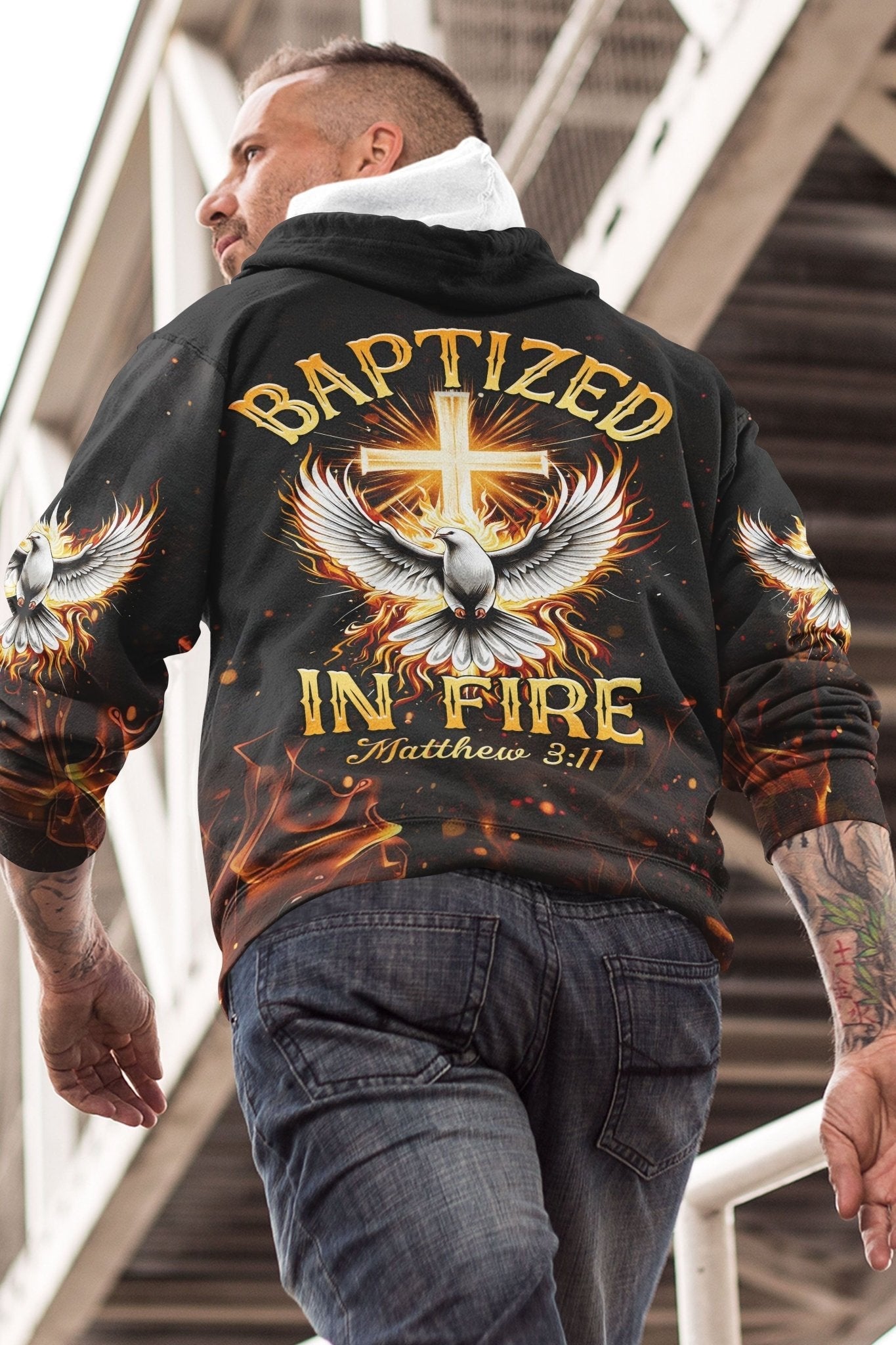 Baptized In Fire Matthew 3:11 All Over Print Hoodie