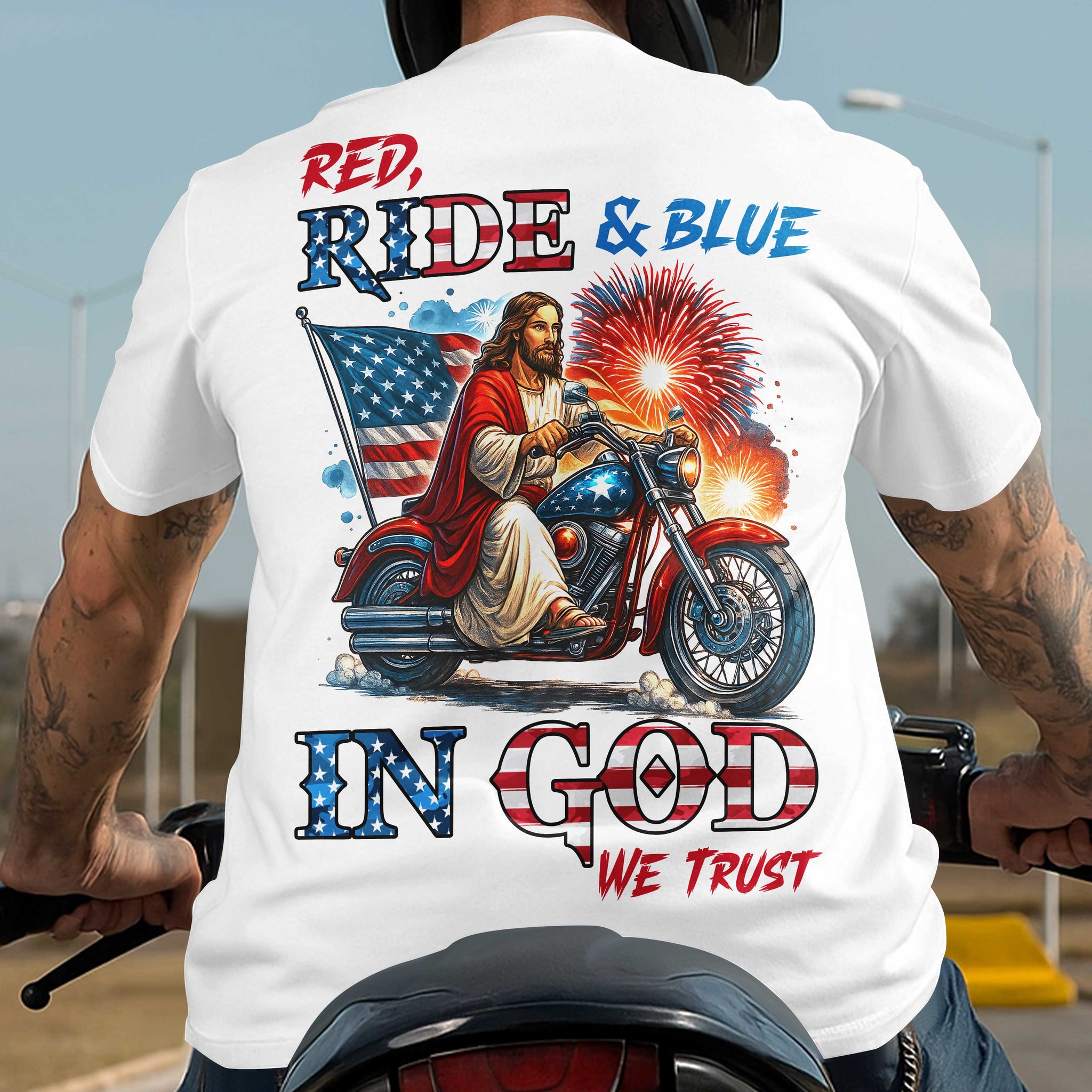 Red Ride And Blue All Over Print T-Shirt