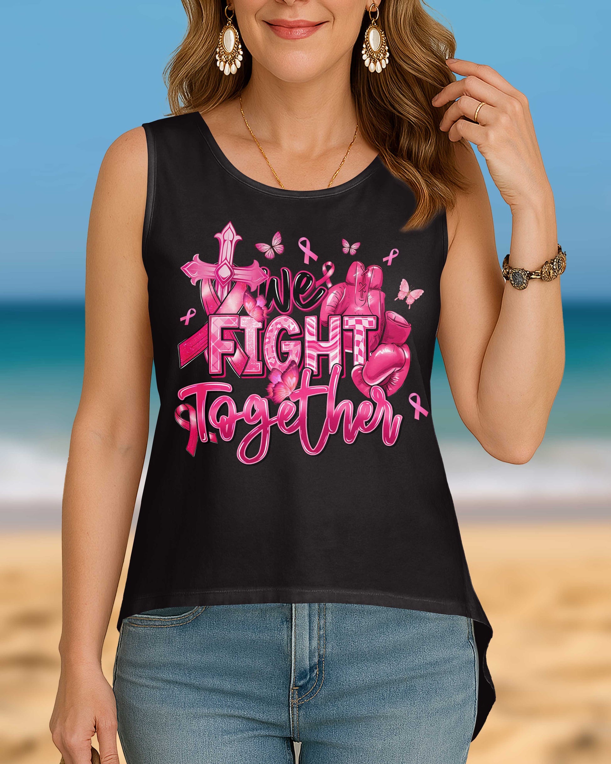 We Fight Together Crop Out Wrap Back Tank Top