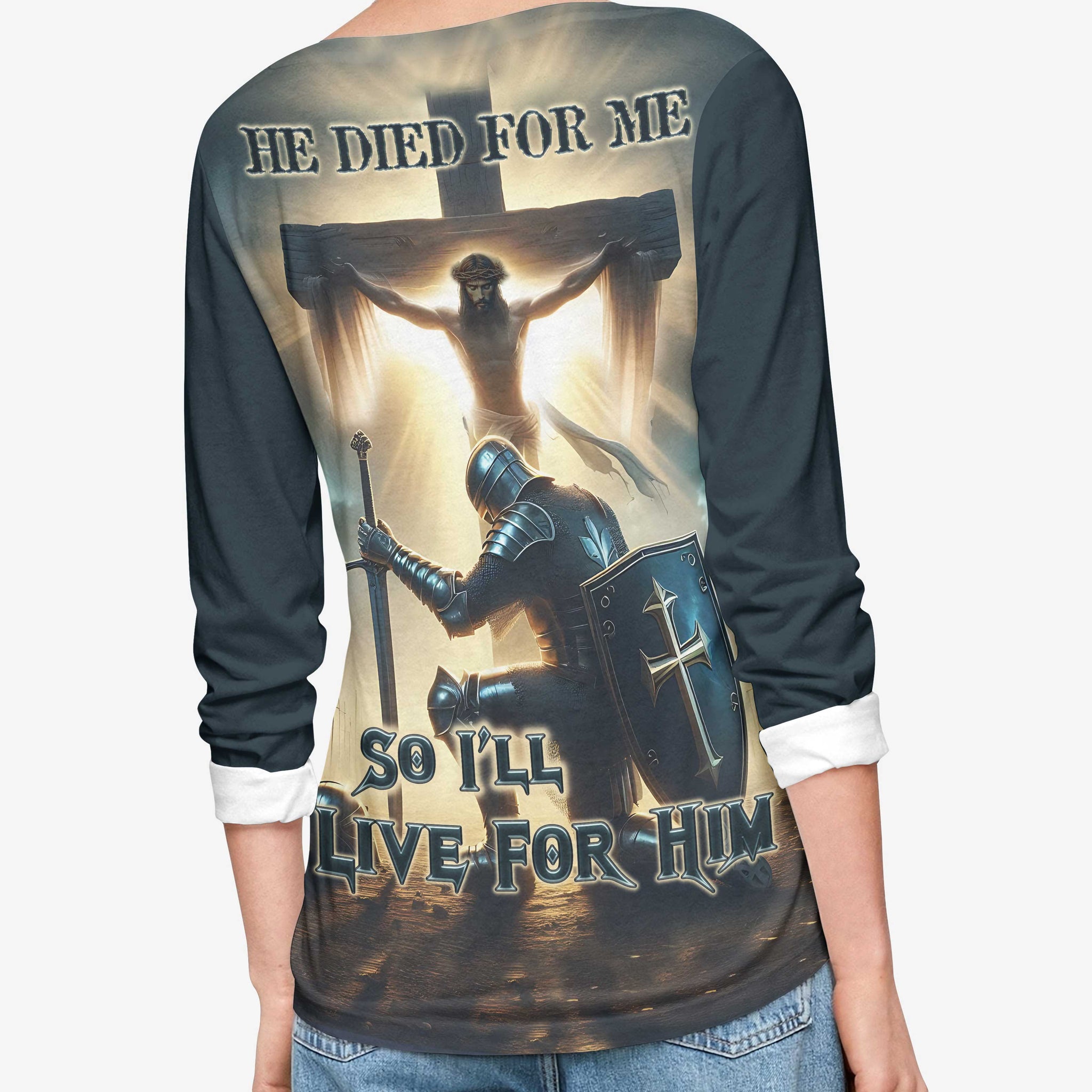 He Died For Me So I'll Live For Him All Over Print V-neck Long Sleeves Shirt