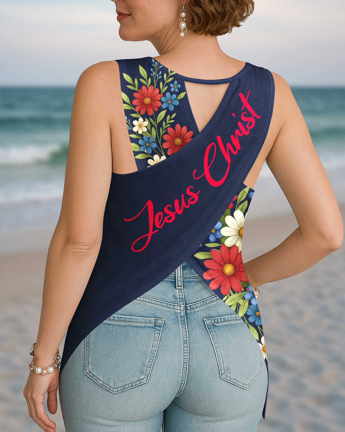 Stars And Stripes Jesus Christ Crop Out Wrap Back Tank Top
