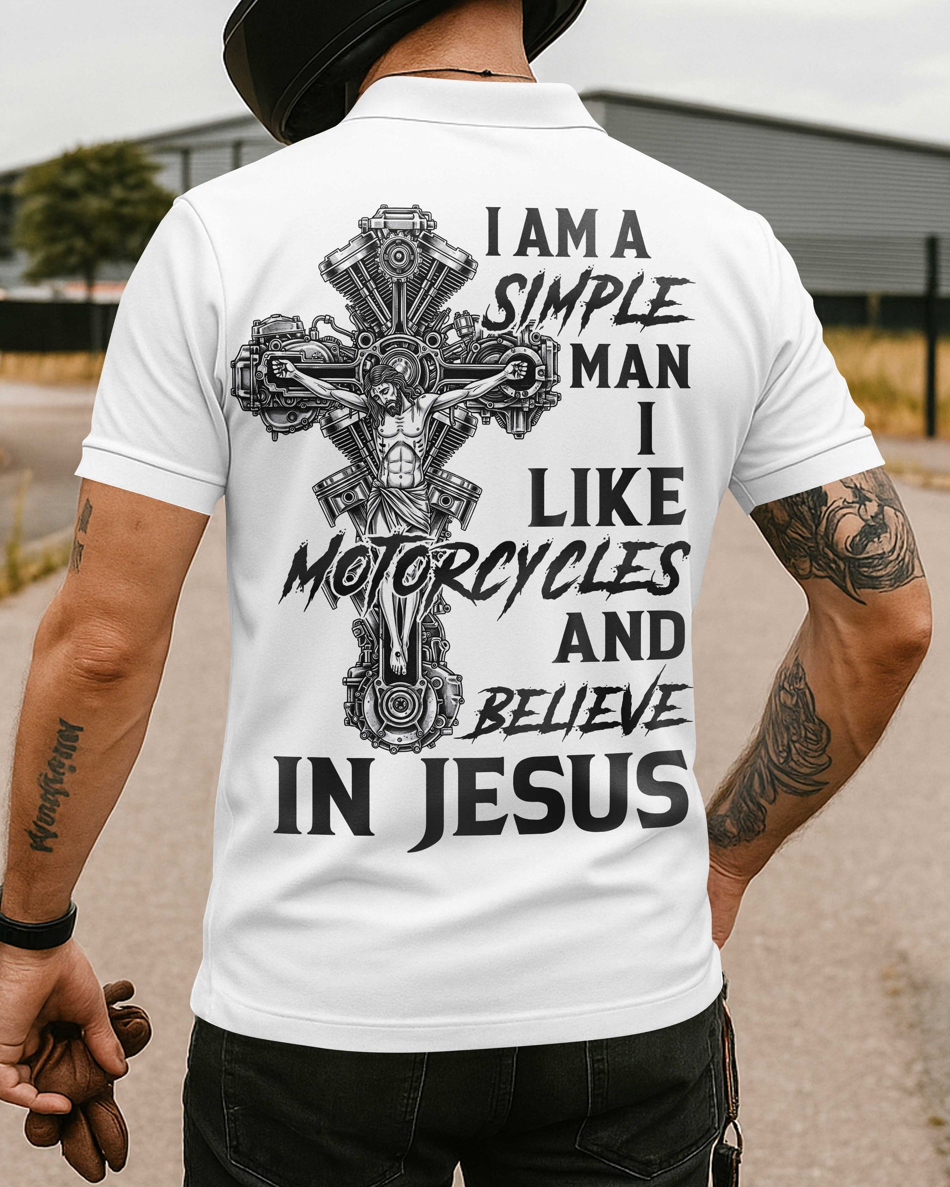 I Am A Simple Man I Like Motorcycles And Believe In Jesus Polo