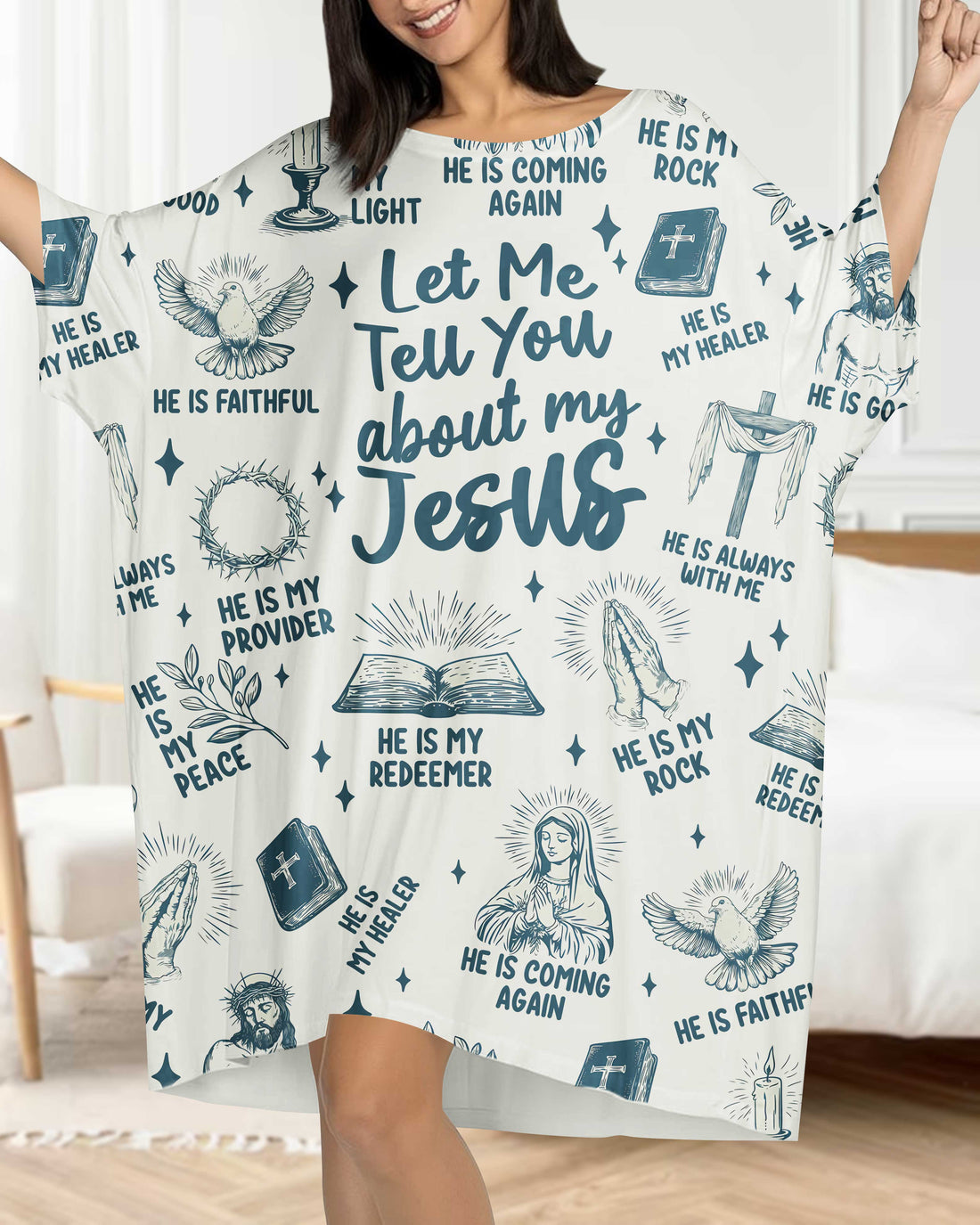 Let Me Tell You About My Jesus All Over Print Sleep Tee