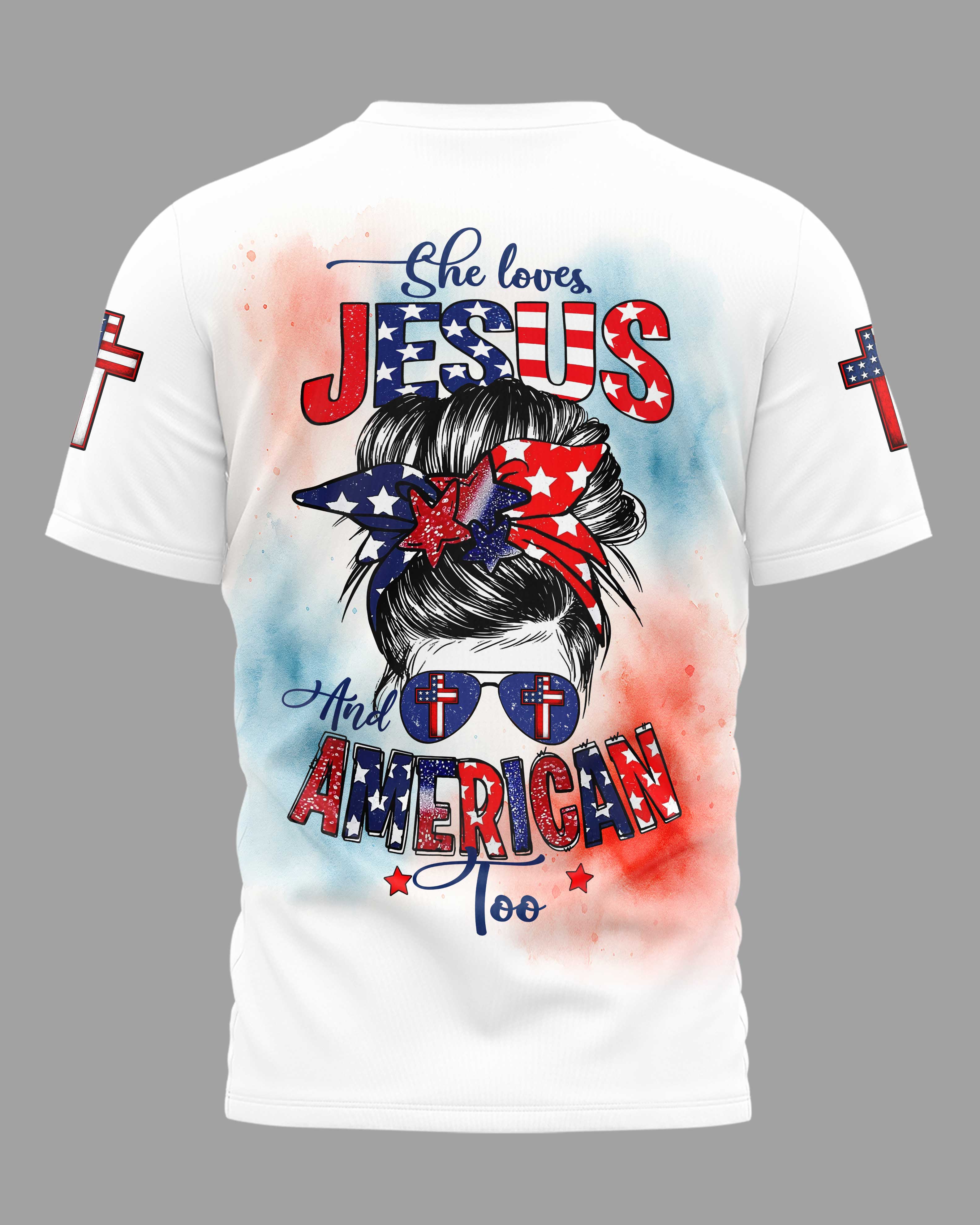 She Loves Jesus And American Too All Over Print T-Shirt