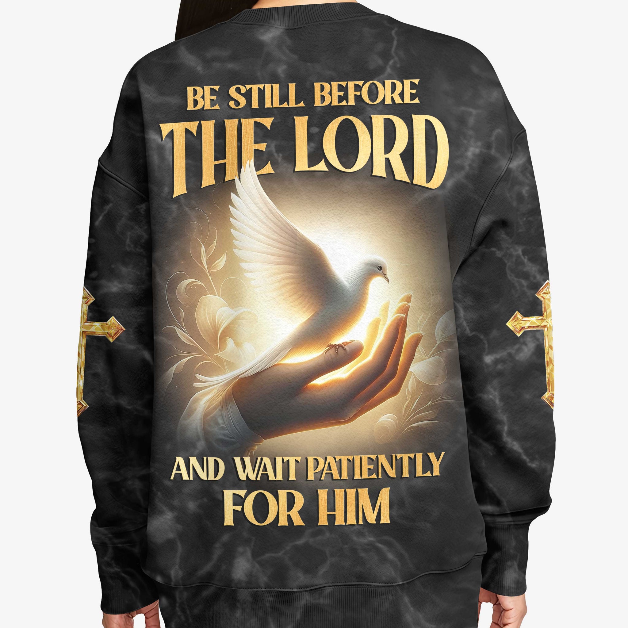 Be Still Before The Lord And Wait Patiently For Him All Over Print Sweater