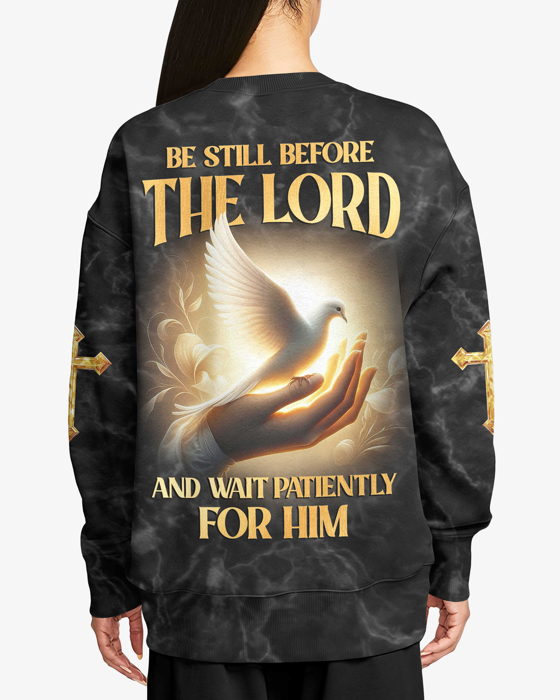 Be Still Before The Lord And Wait Patiently For Him All Over Print Sweater