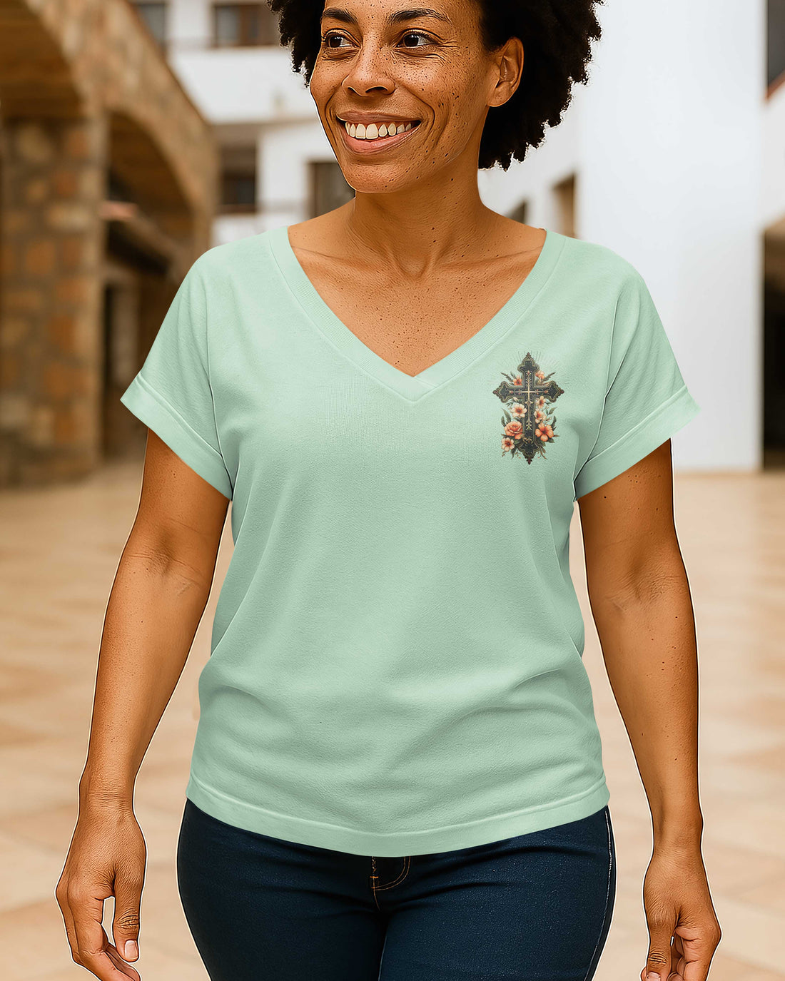 A Praying Mom is a Powerful Force V-neck Dolman Sleeves Shirt