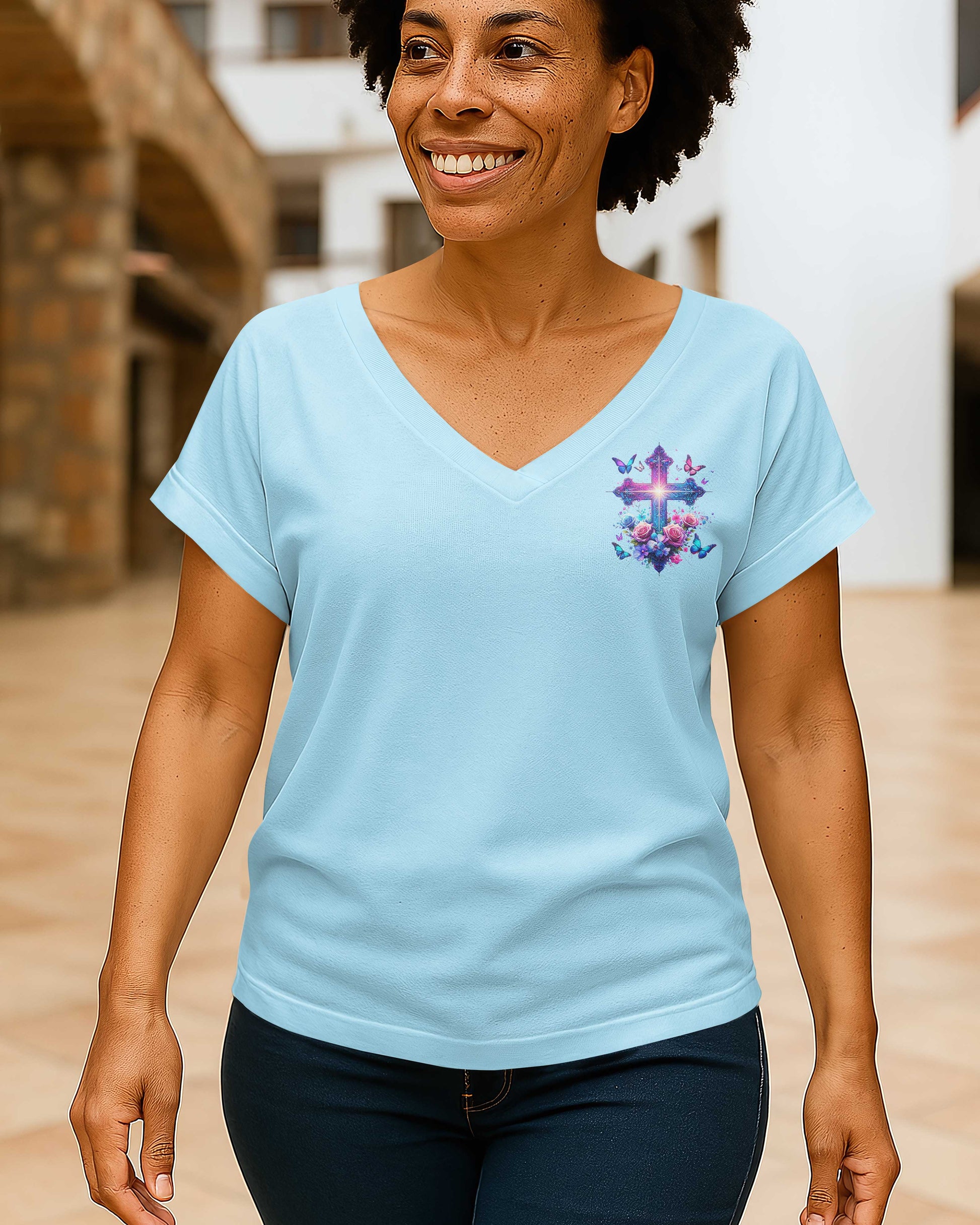 When Butterflies Appear V-neck Dolman Sleeves Shirt