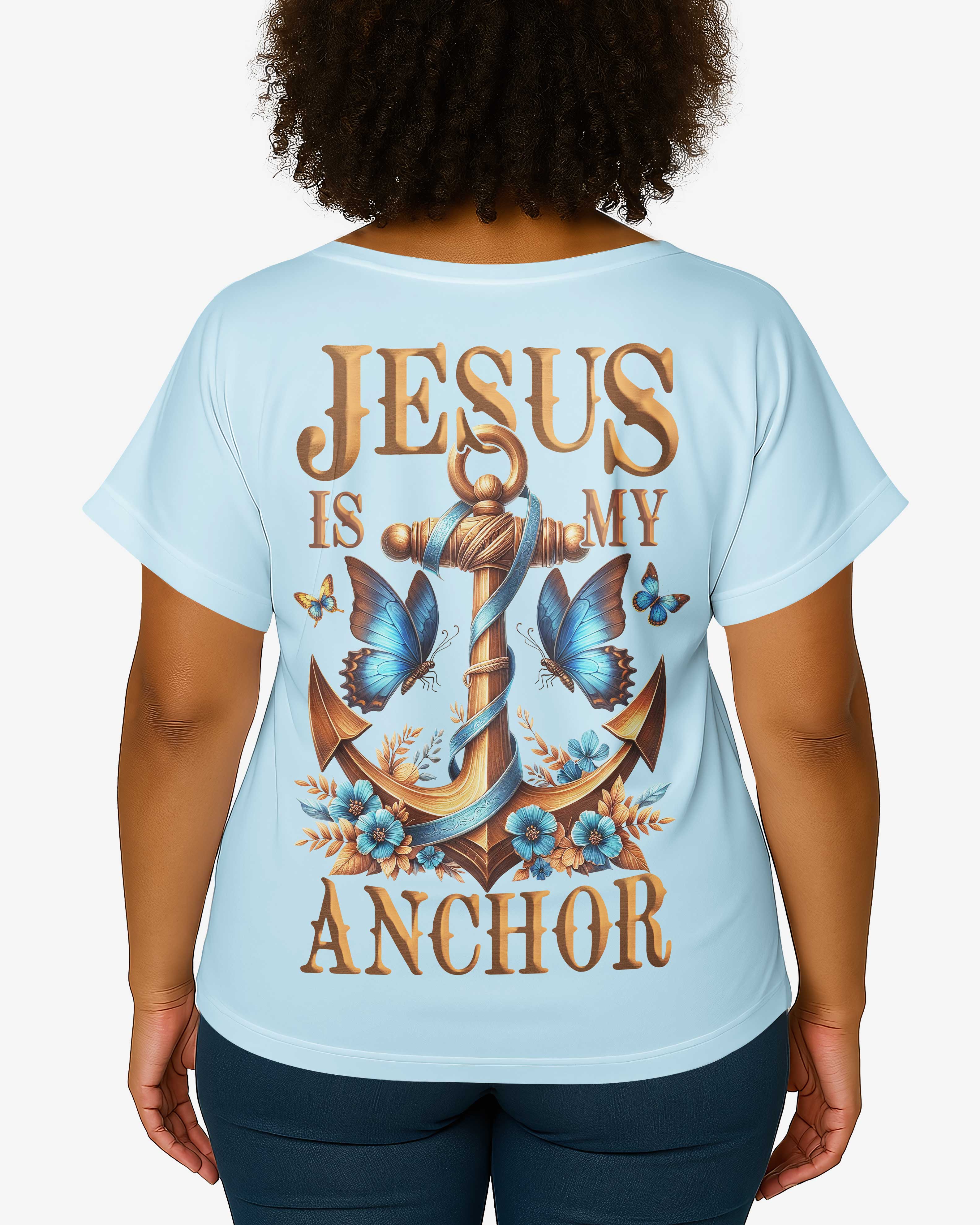 Jesus Is My Anchor All Over Print V-neck Dolman Sleeves Shirt