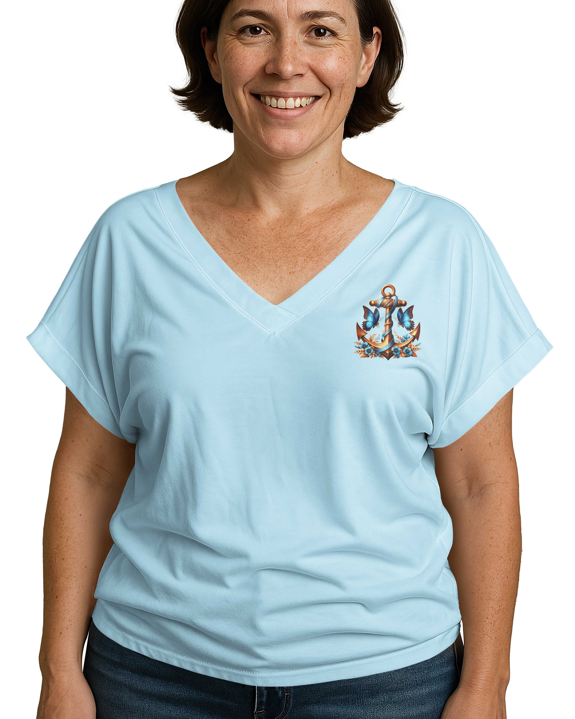 Jesus Is My Anchor All Over Print V-neck Dolman Sleeves Shirt