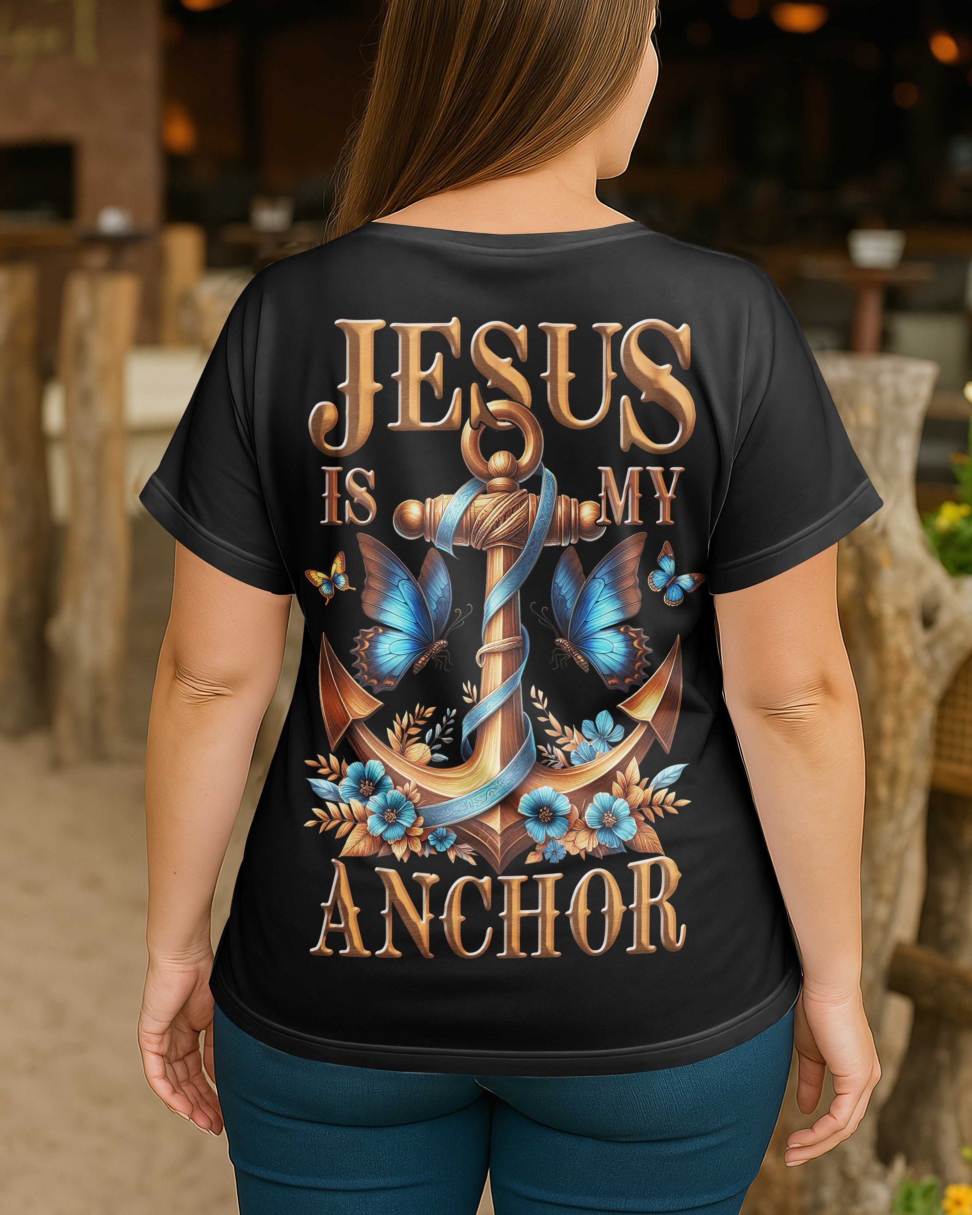 Jesus Is My Anchor All Over Print V-neck Dolman Sleeves Shirt
