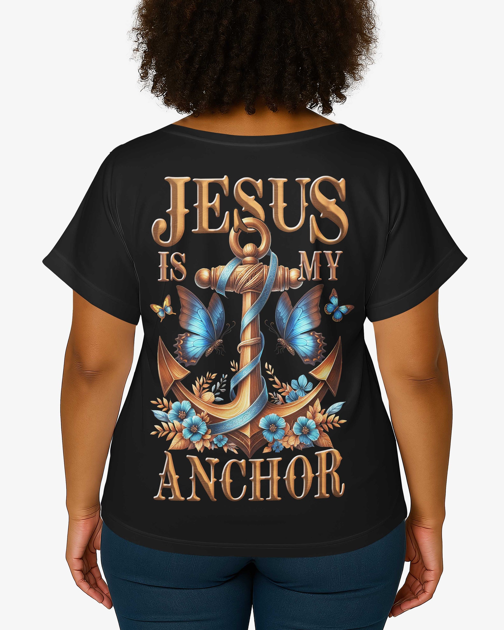 Jesus Is My Anchor All Over Print V-neck Dolman Sleeves Shirt