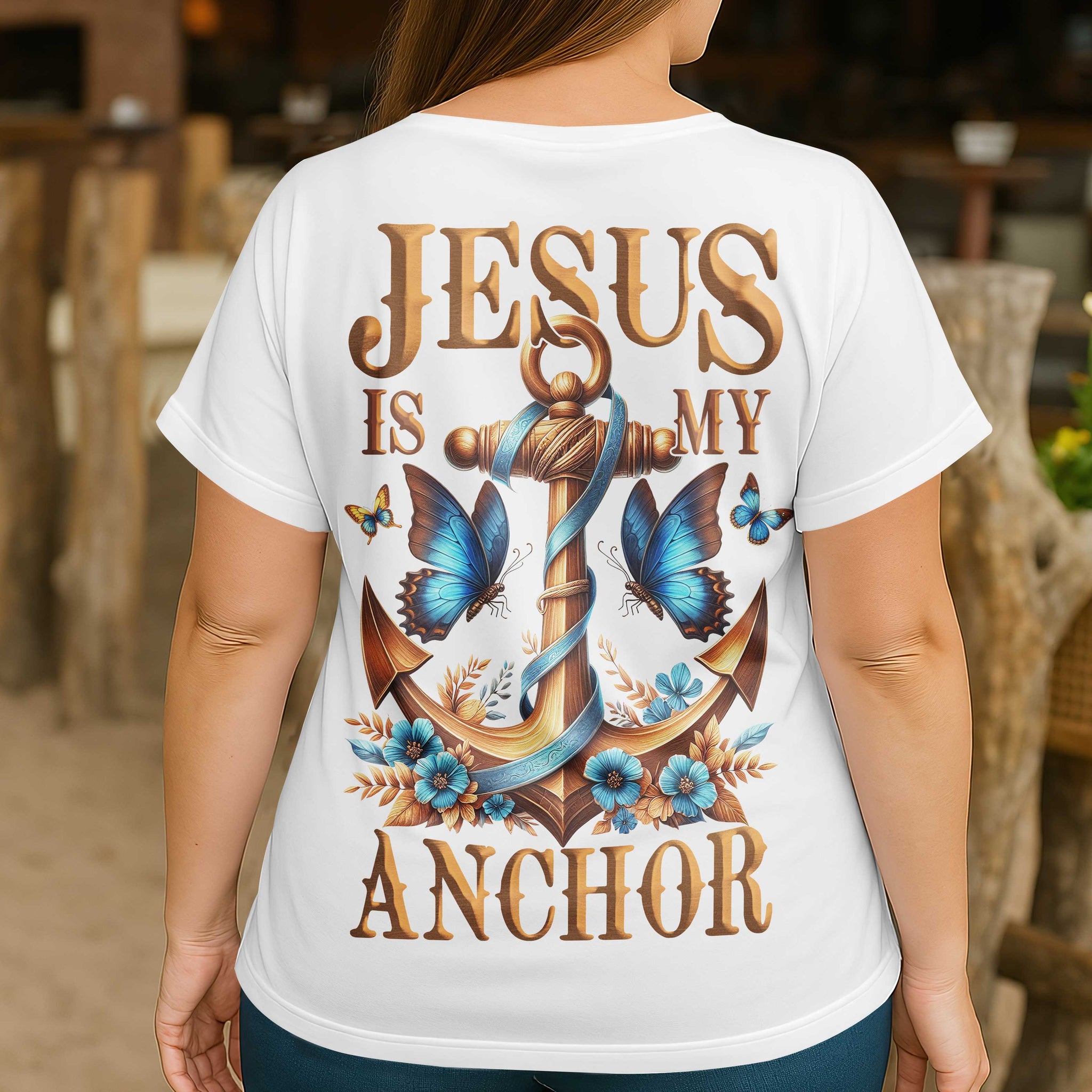 Jesus Is My Anchor All Over Print V-neck Dolman Sleeves Shirt