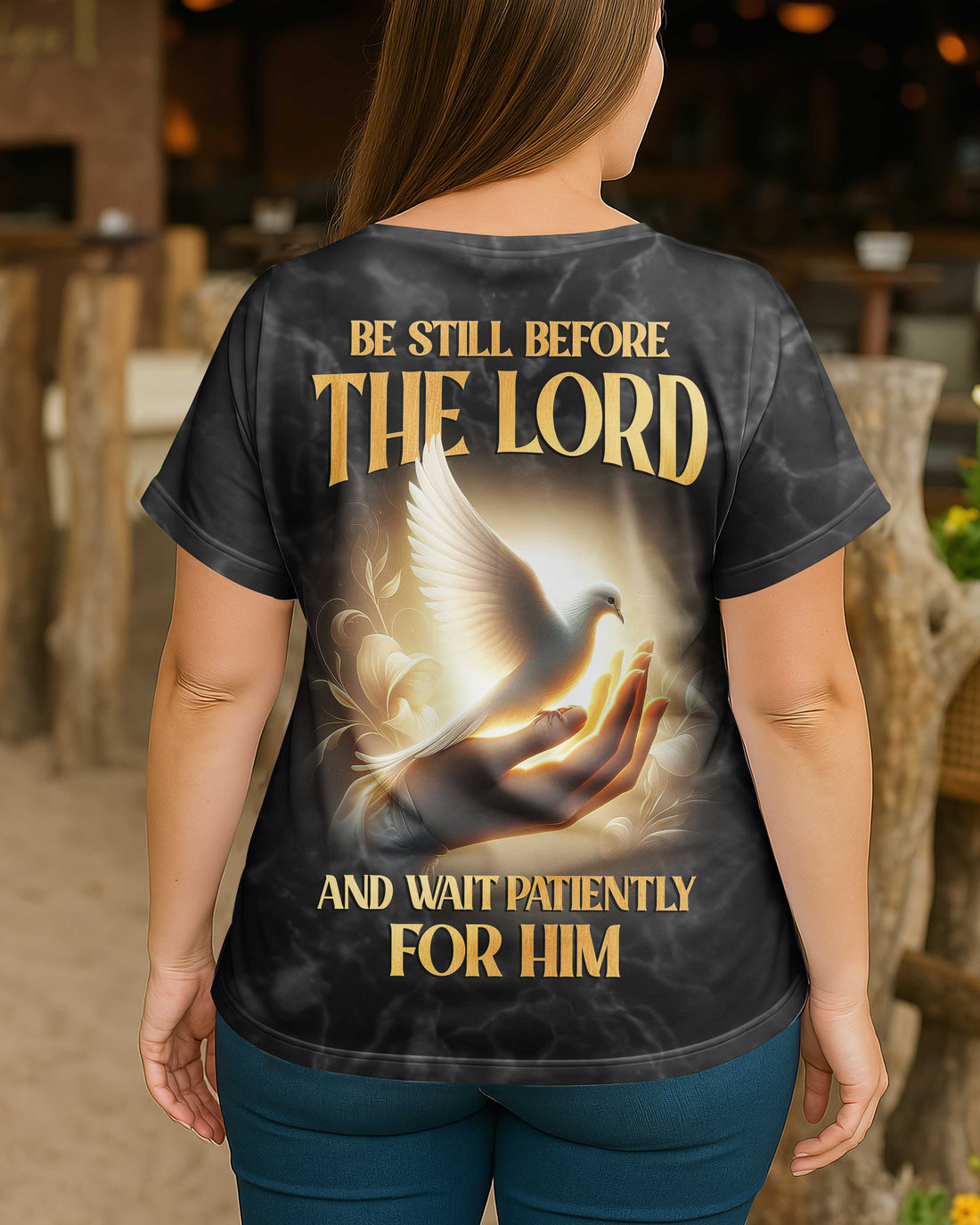 Be Still Before The Lord And Wait Patiently For Him All Over Print V-neck Dolman Sleeves Shirt