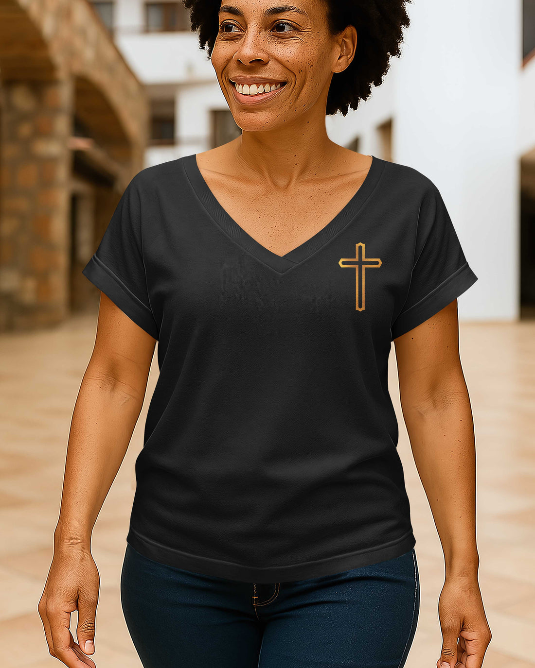 Praying Mama Raising Warriors All Over Print V-neck Dolman Sleeves Shirt