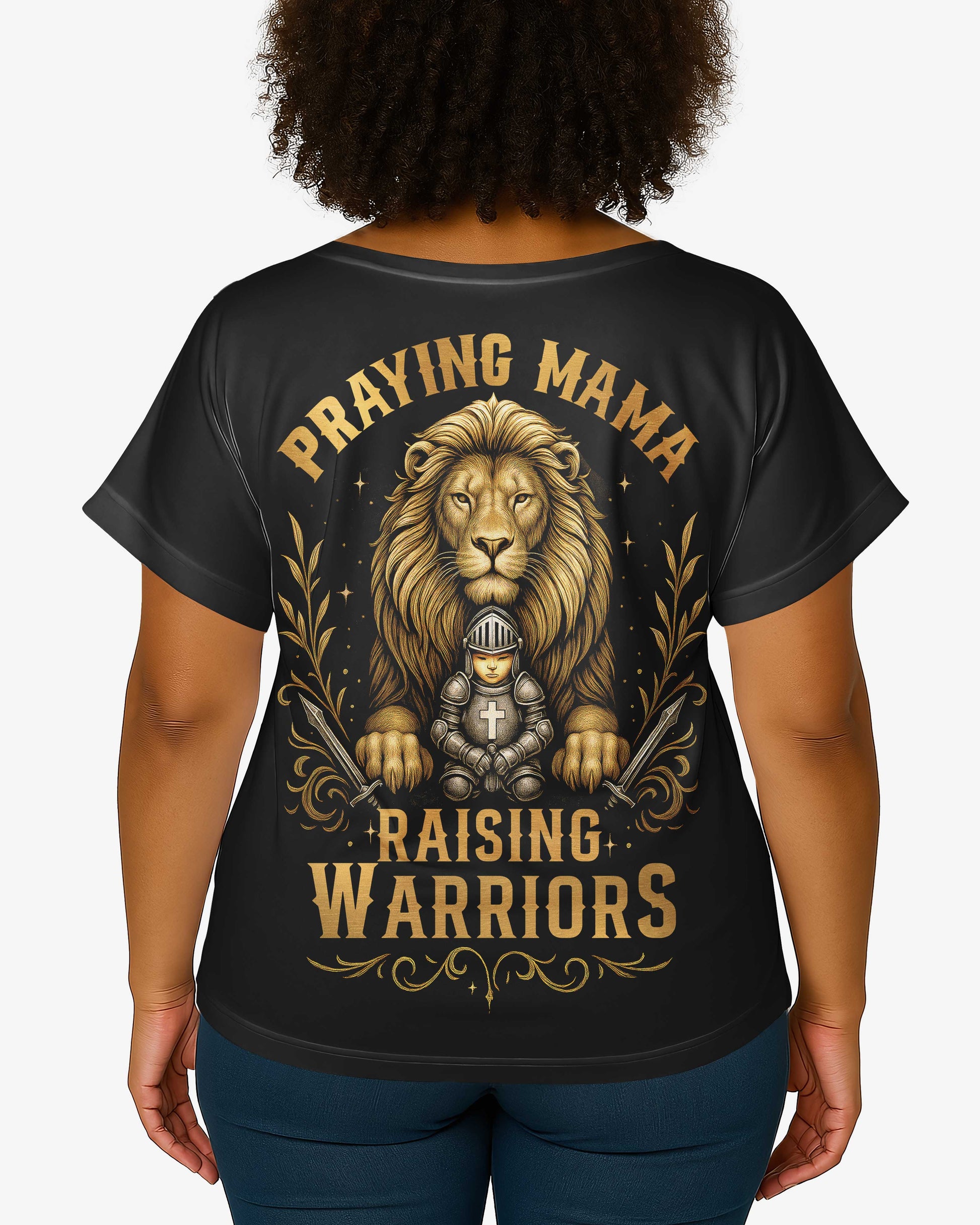 Praying Mama Raising Warriors All Over Print V-neck Dolman Sleeves Shirt