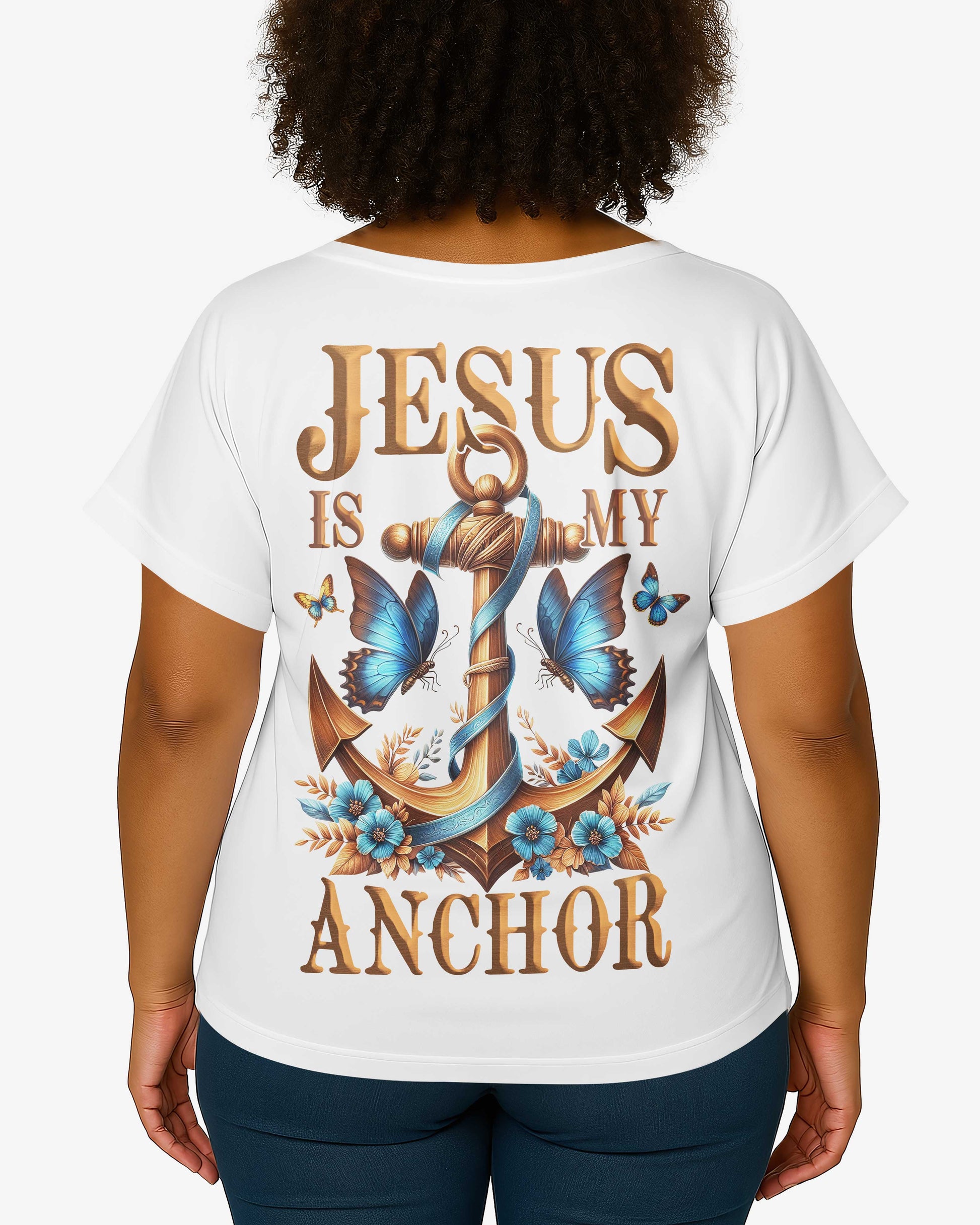 Jesus Is My Anchor All Over Print V-neck Dolman Sleeves Shirt