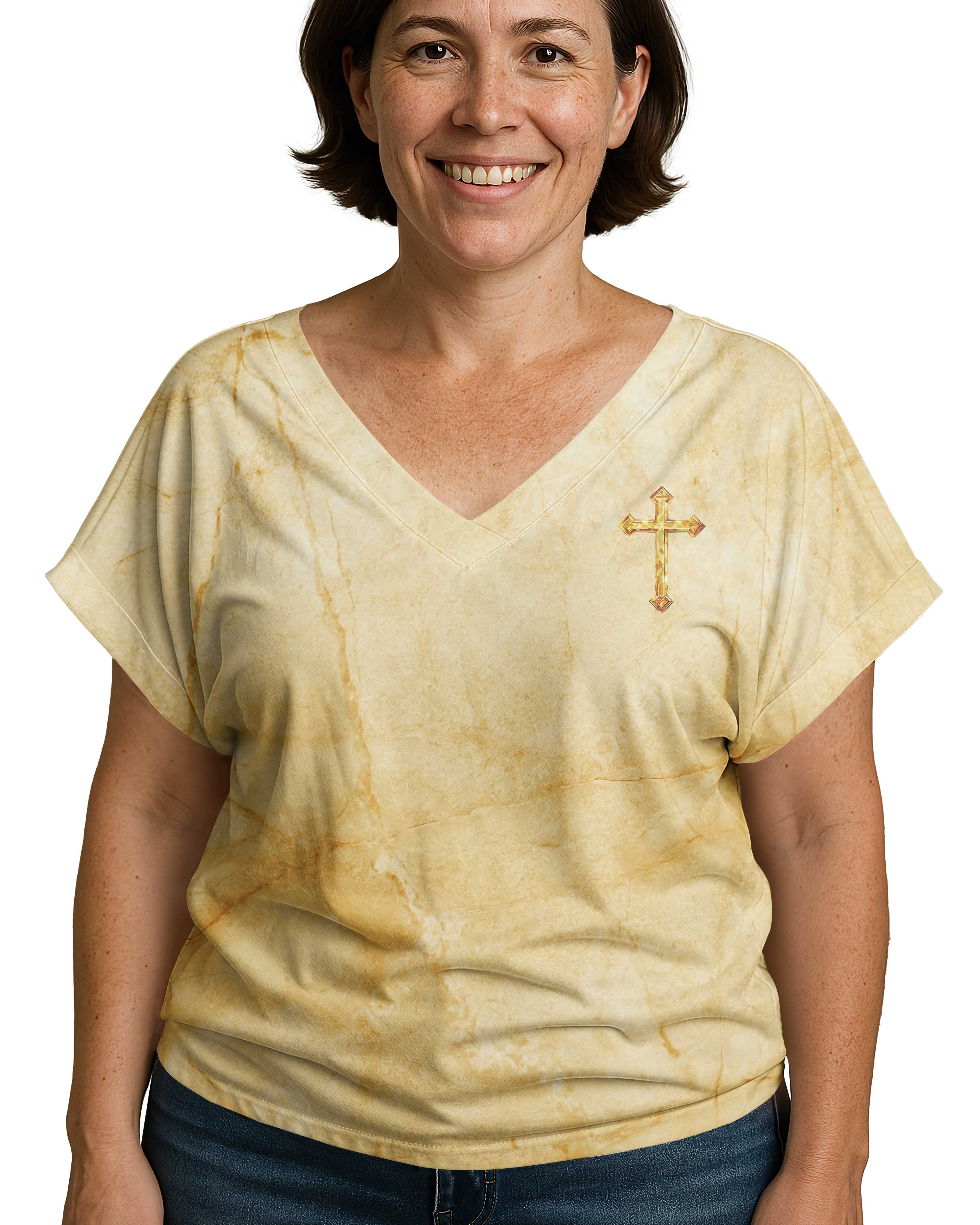 Be Still Before The Lord All Over Print V-neck Dolman Sleeves Shirt