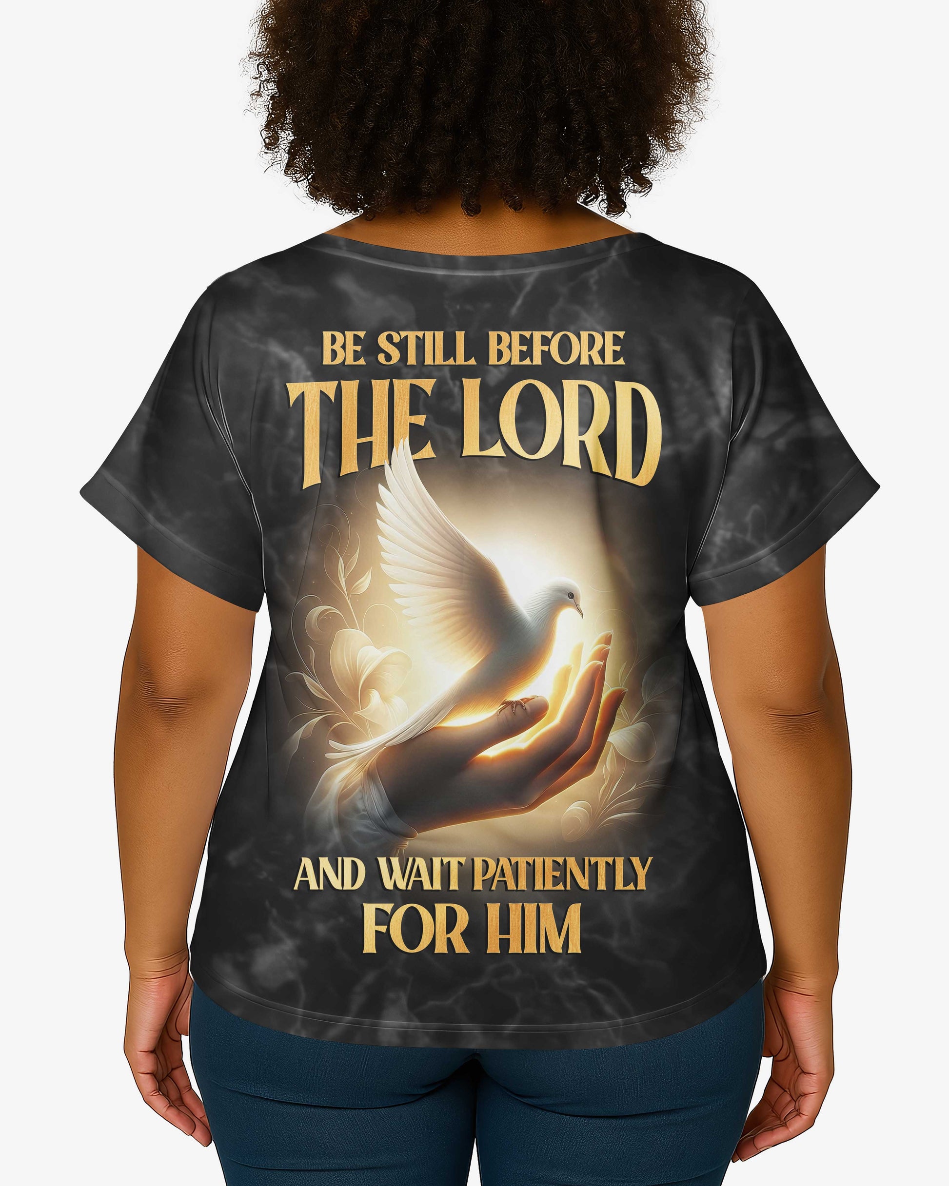 Be Still Before The Lord And Wait Patiently For Him All Over Print V-neck Dolman Sleeves Shirt