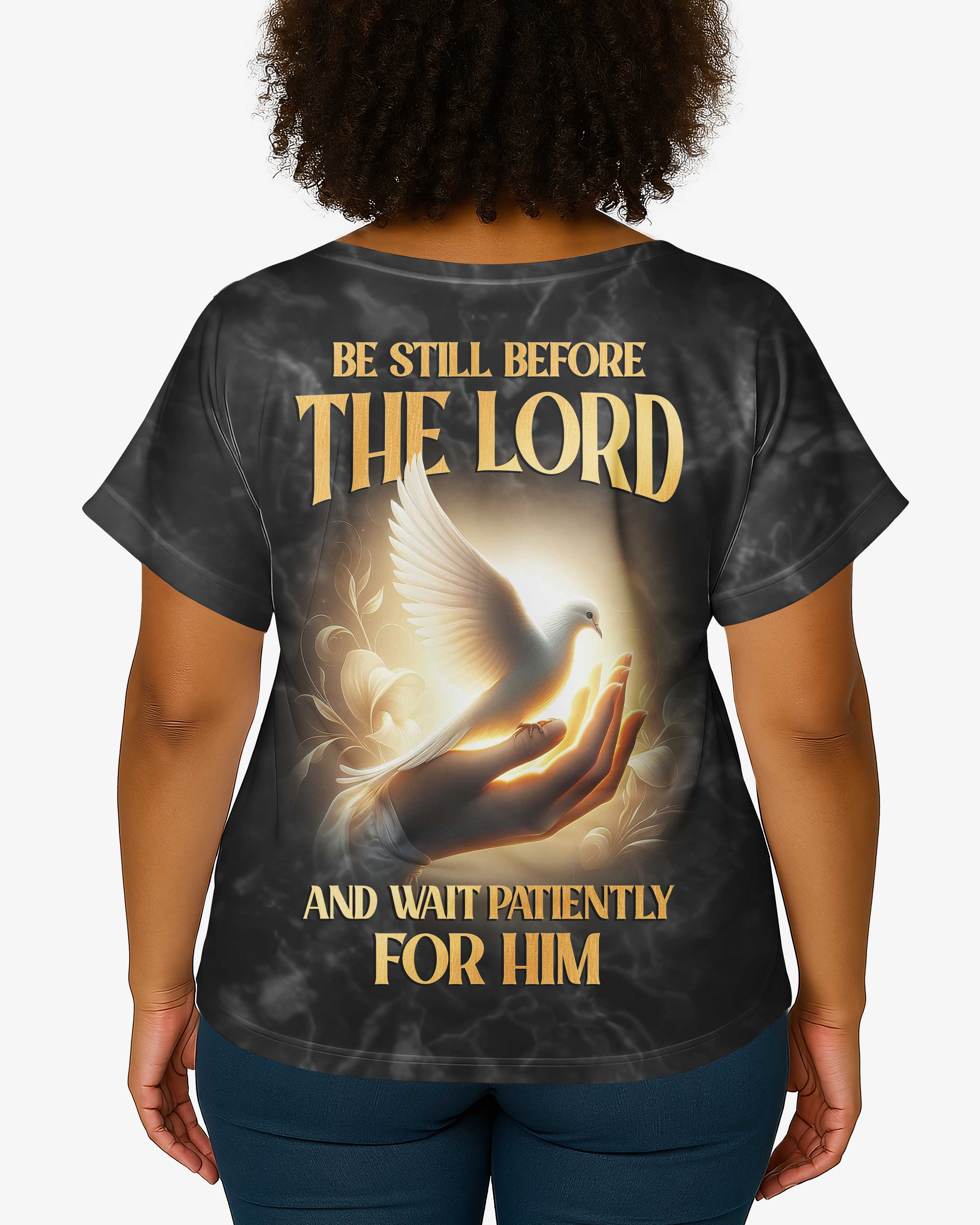 Be Still Before The Lord And Wait Patiently For Him All Over Print V-neck Dolman Sleeves Shirt