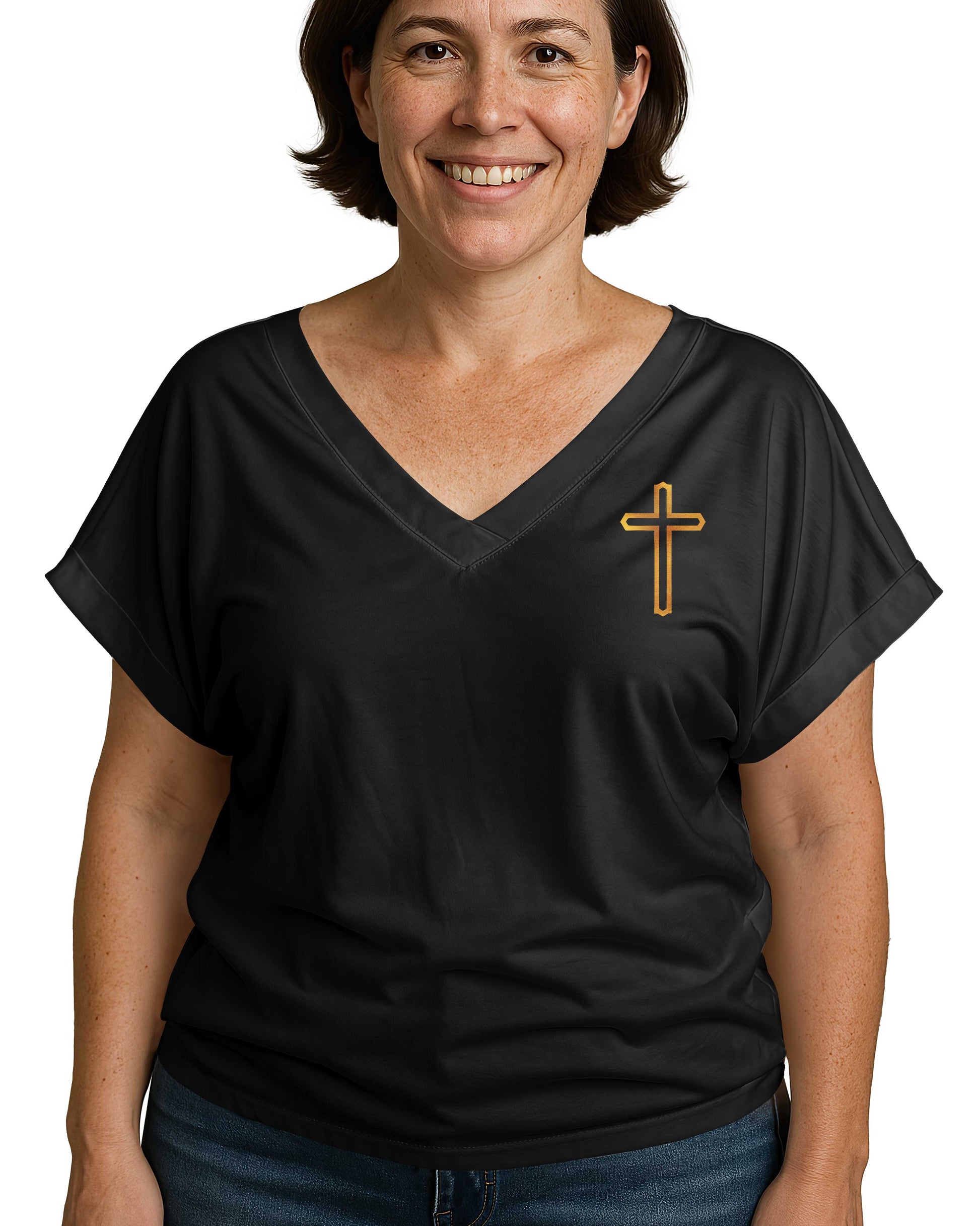 Praying Mama Raising Warriors All Over Print V-neck Dolman Sleeves Shirt