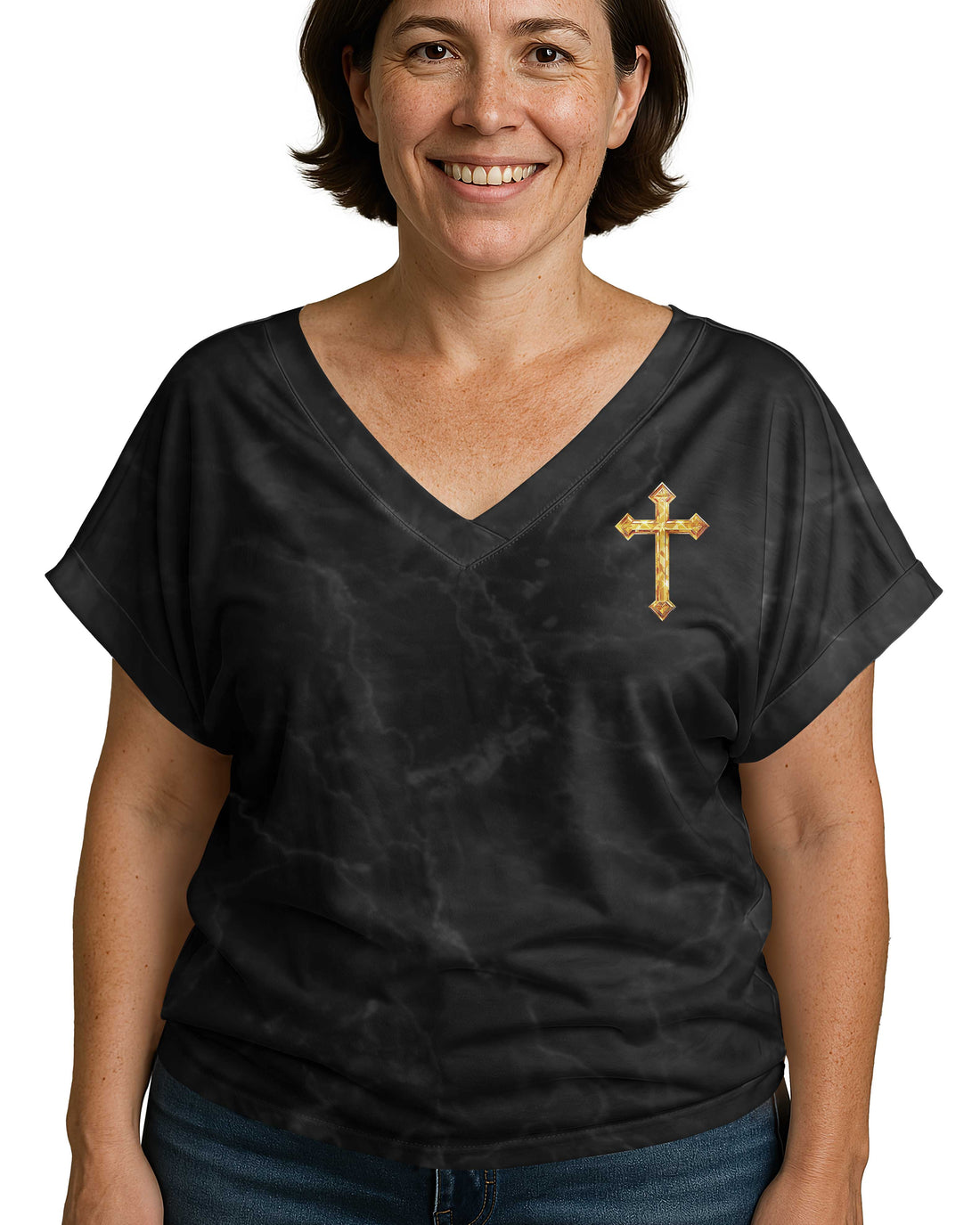 Be Still Before The Lord And Wait Patiently For Him All Over Print V-neck Dolman Sleeves Shirt