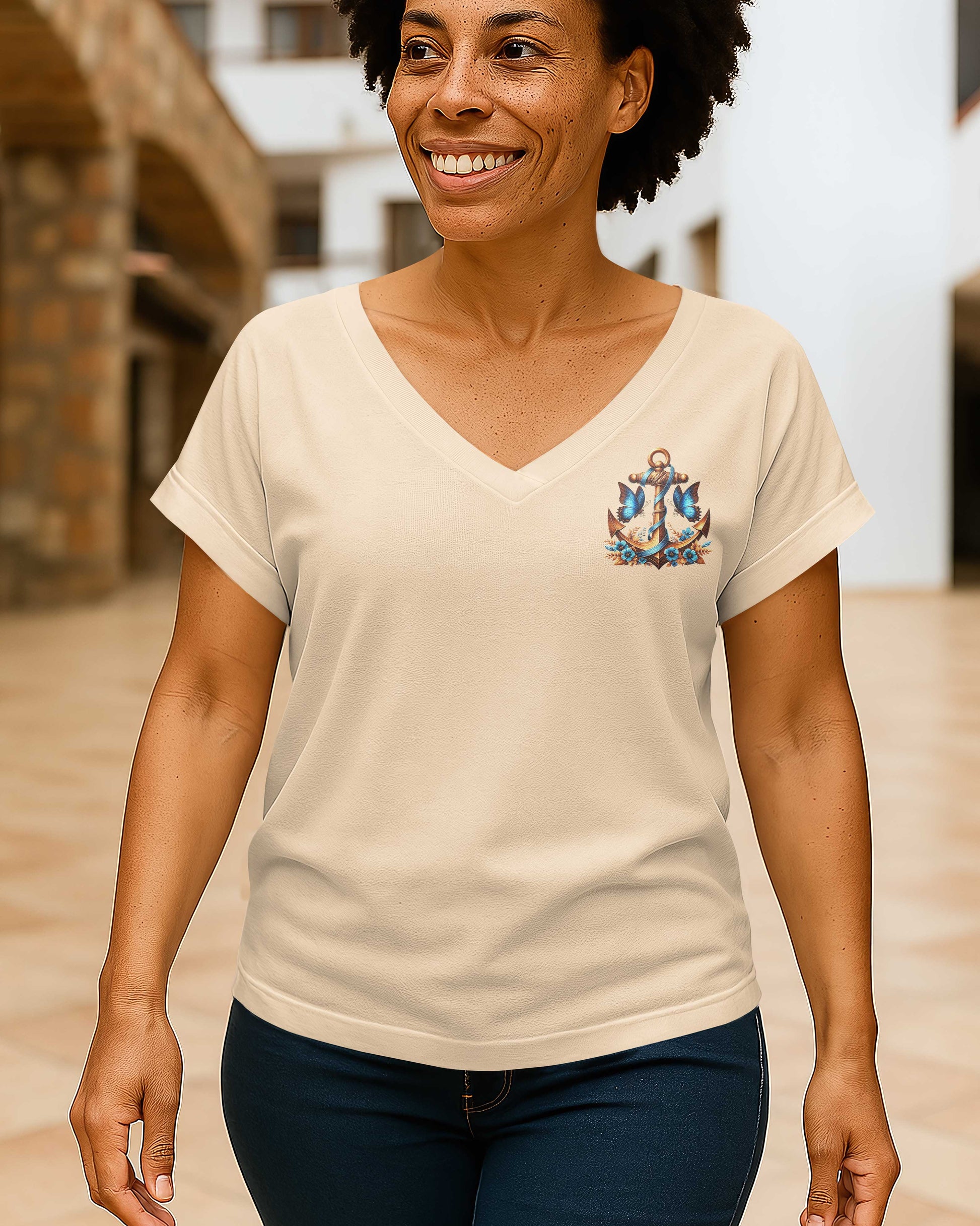 Jesus Is My Anchor All Over Print V-neck Dolman Sleeves Shirt