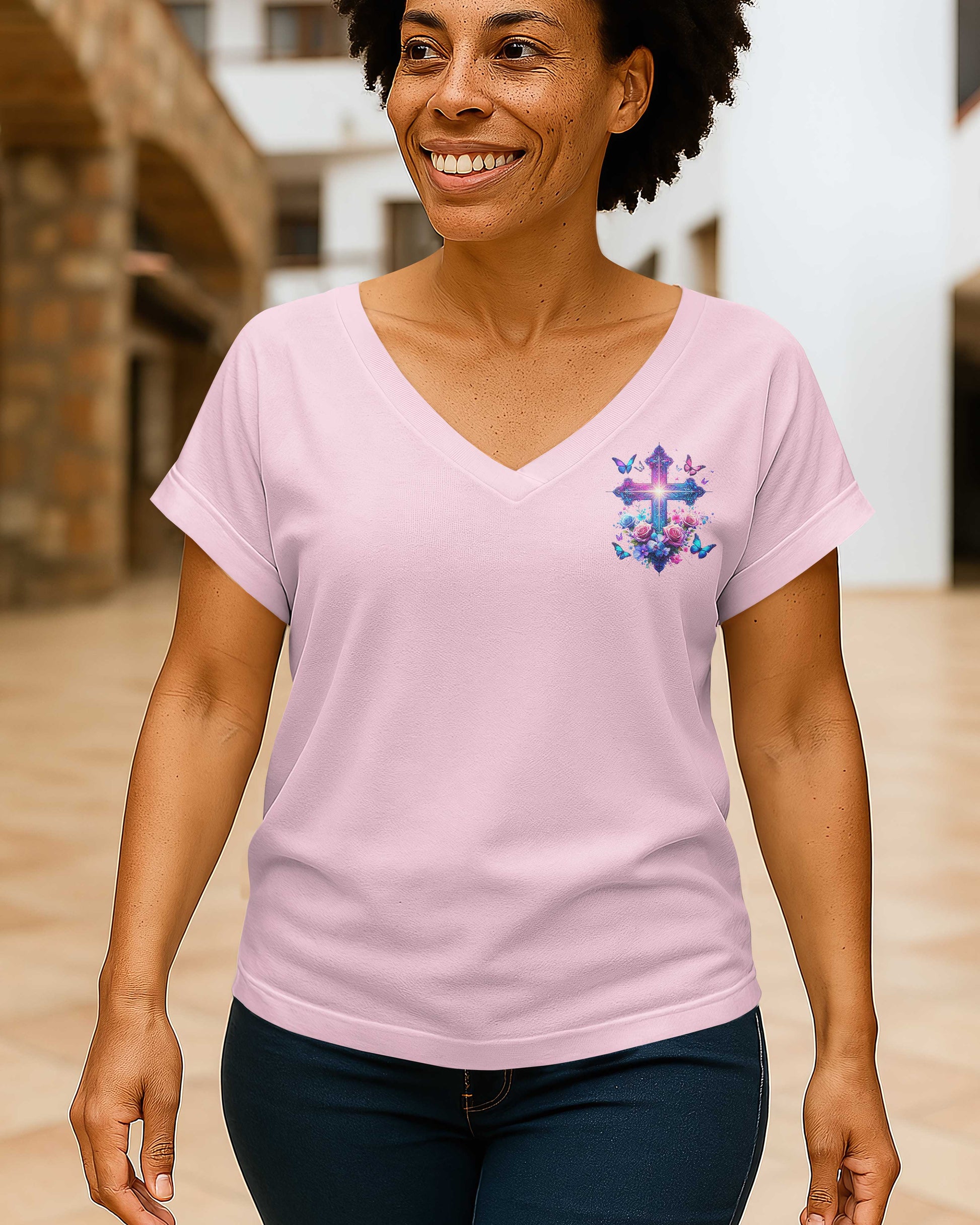 When Butterflies Appear V-neck Dolman Sleeves Shirt