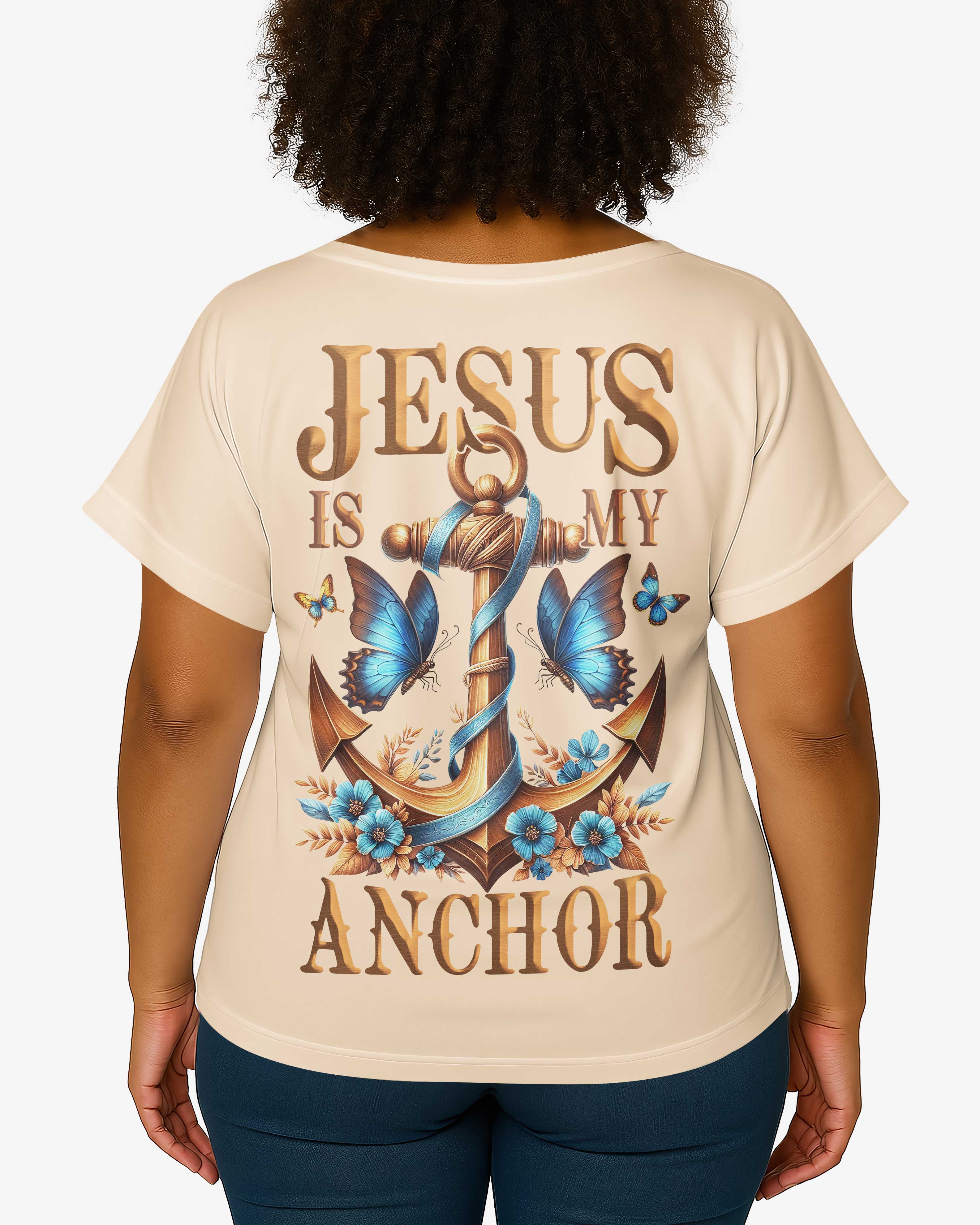 Jesus Is My Anchor All Over Print V-neck Dolman Sleeves Shirt