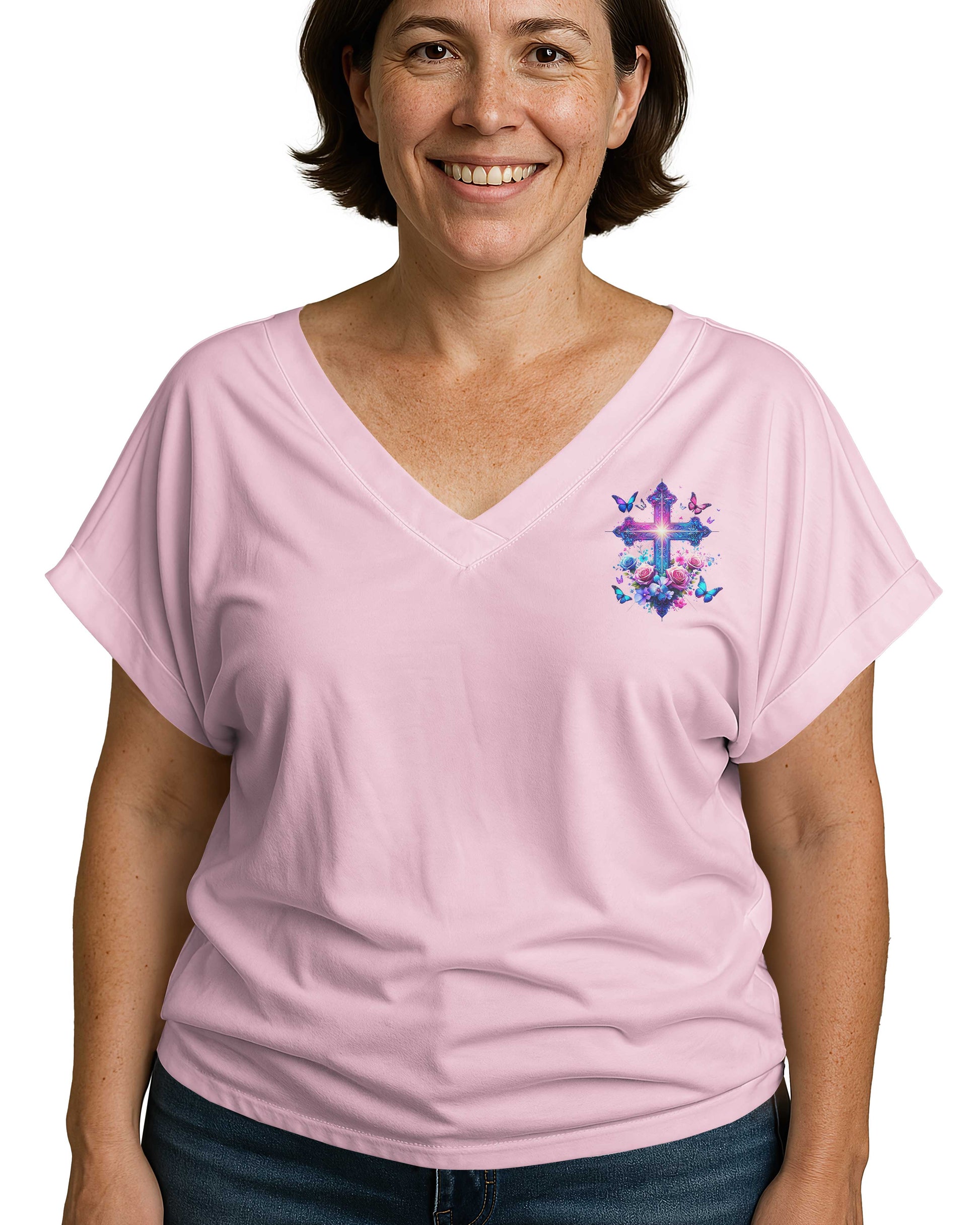When Butterflies Appear V-neck Dolman Sleeves Shirt