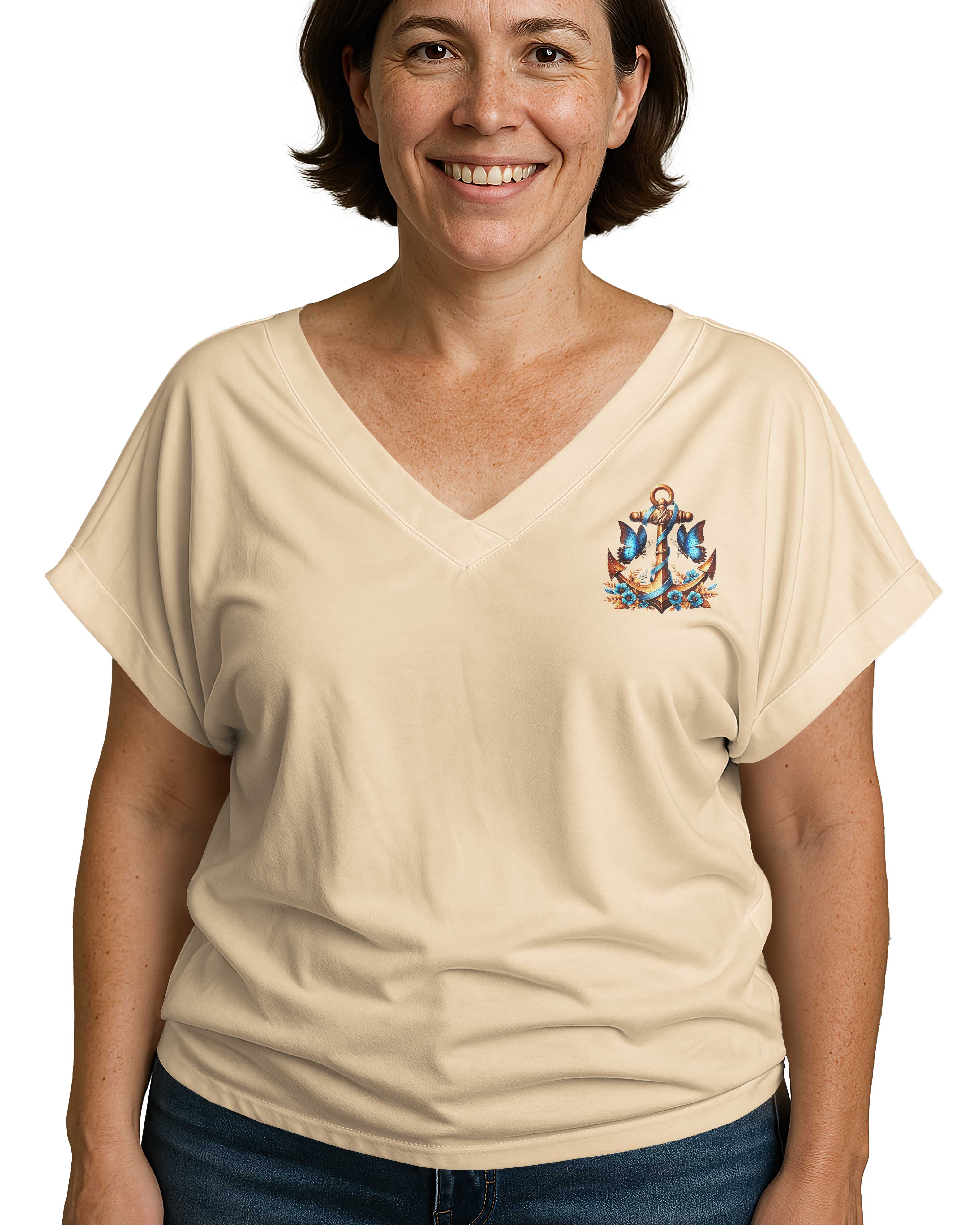 Jesus Is My Anchor All Over Print V-neck Dolman Sleeves Shirt