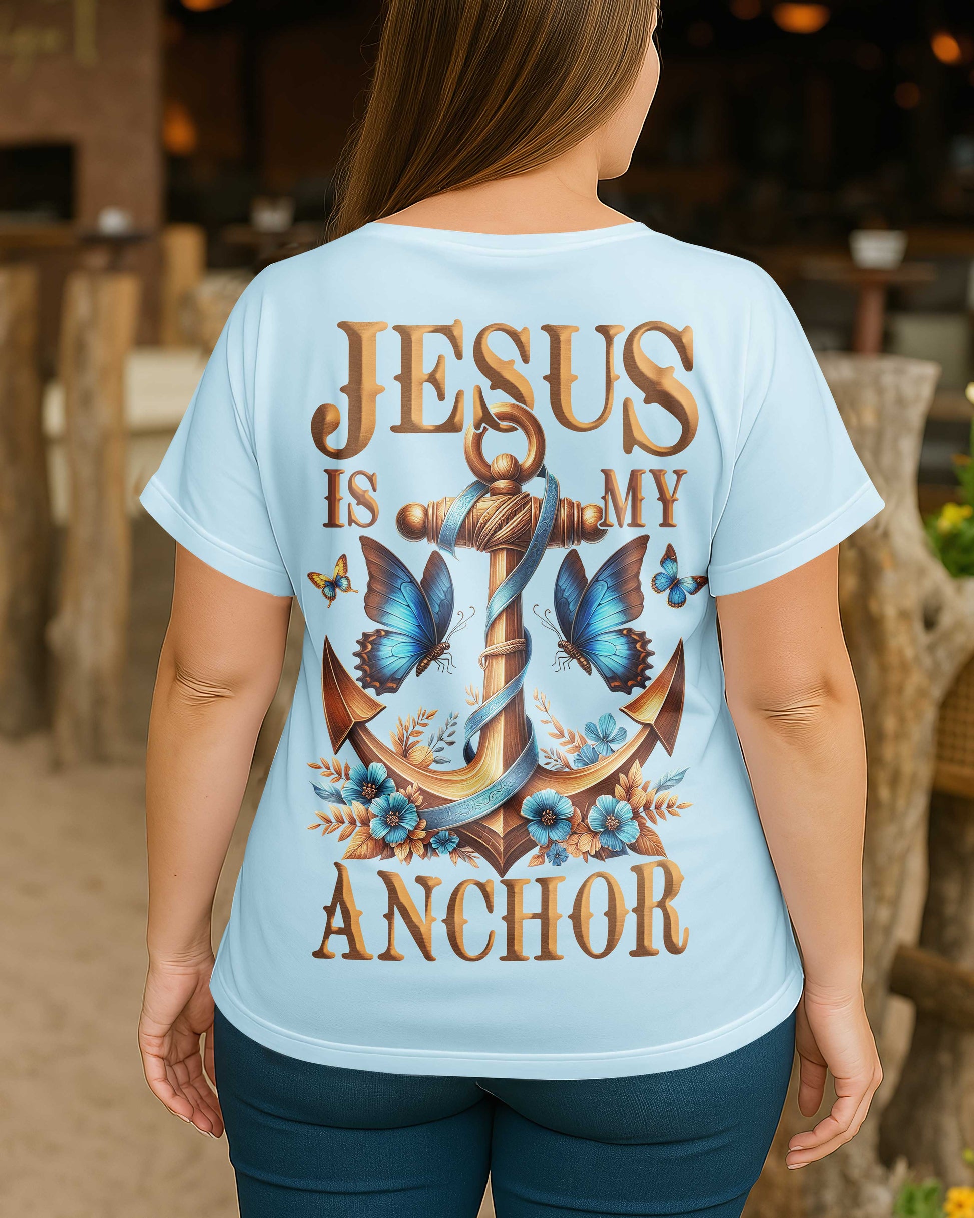 Jesus Is My Anchor All Over Print V-neck Dolman Sleeves Shirt