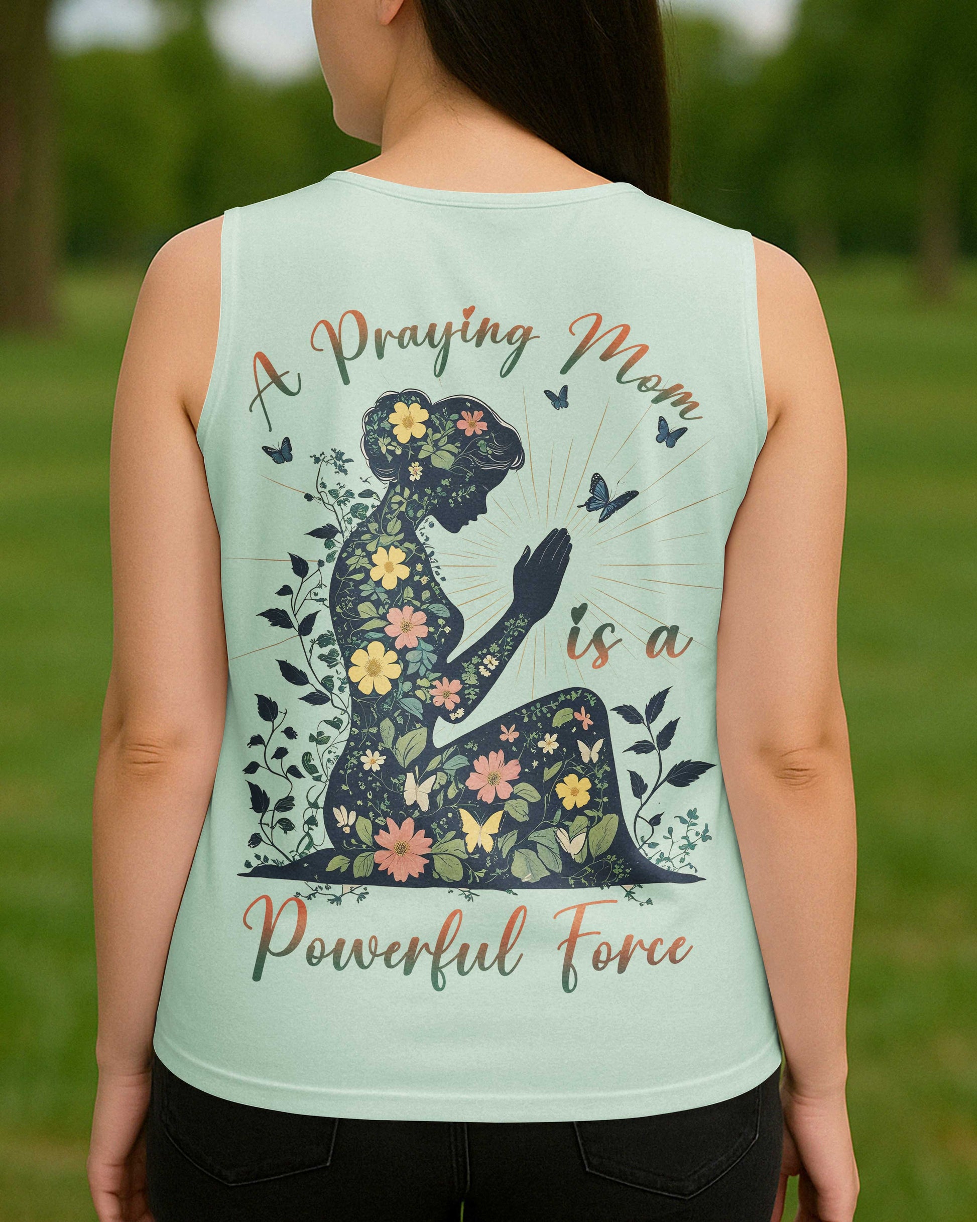 A Praying Mom is a Powerful Force V-neck Tank Top