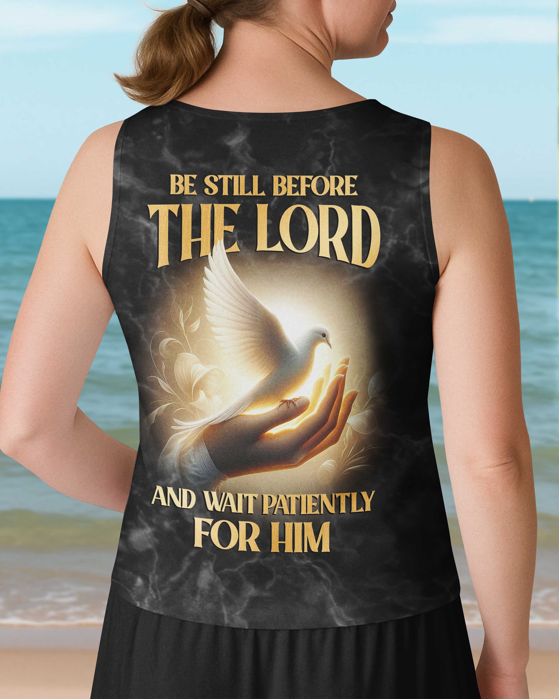 Be Still Before The Lord And Wait Patiently For Him All Over Print V-neck Tank Top