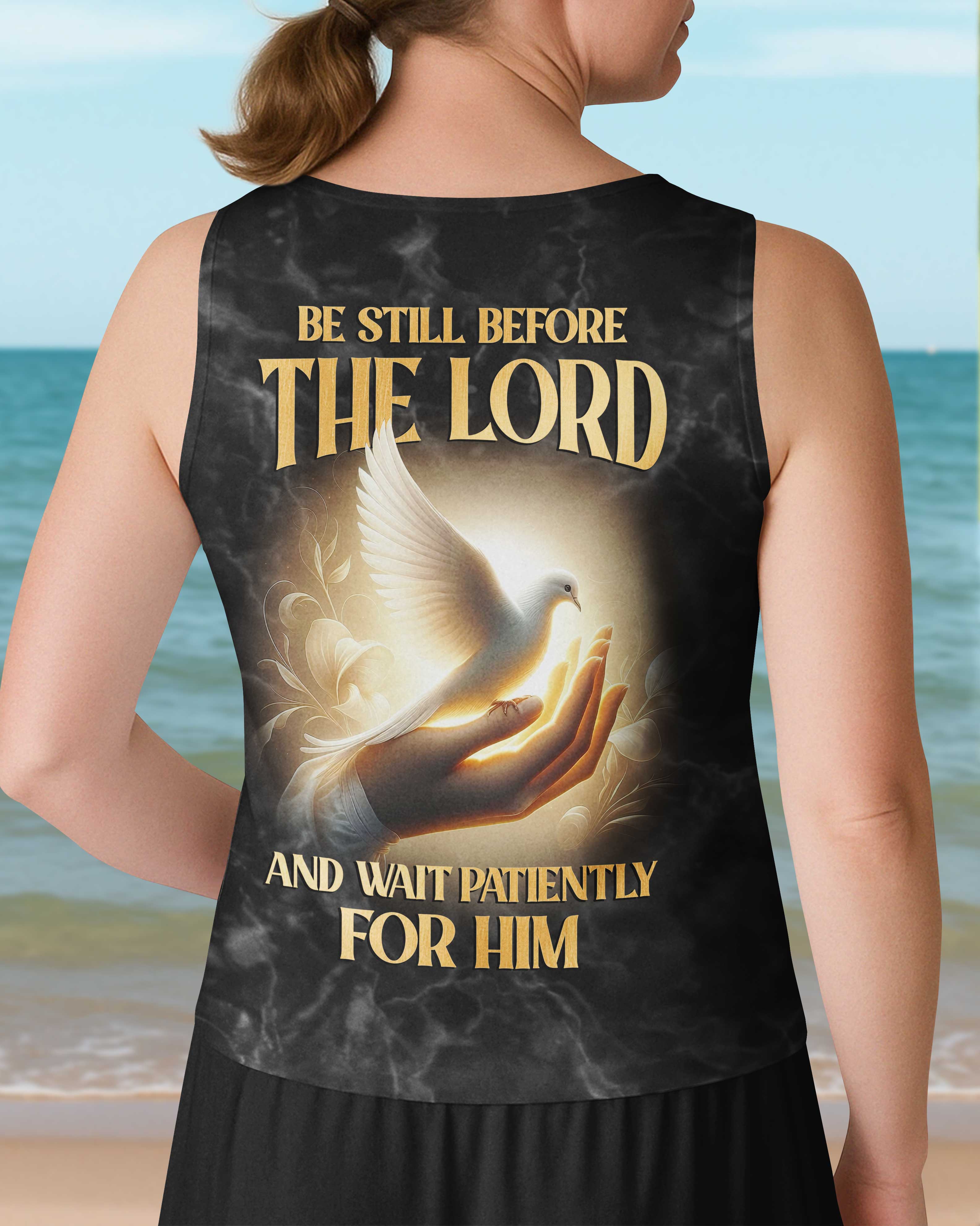 Be Still Before The Lord And Wait Patiently For Him All Over Print V-neck Tank Top
