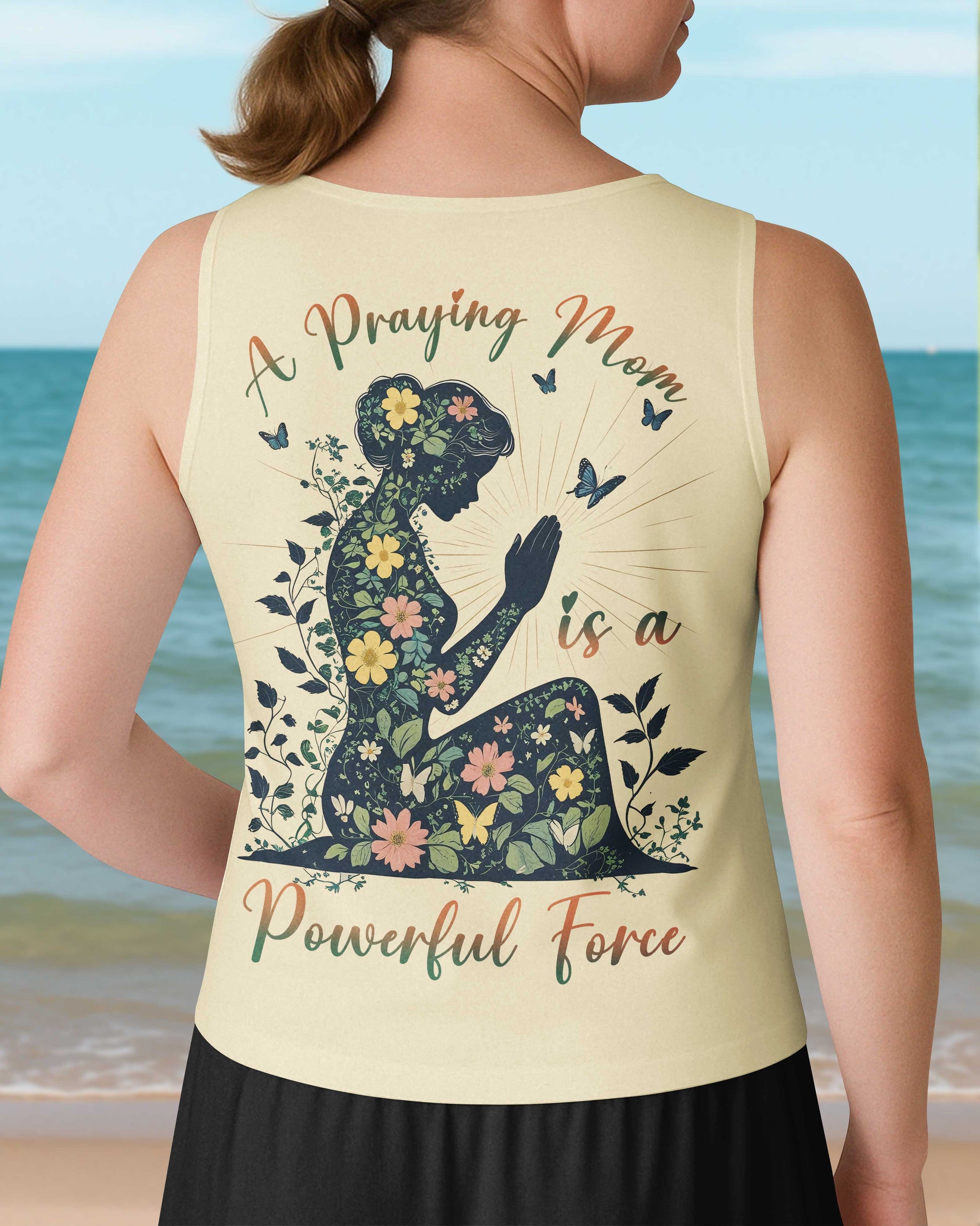 A Praying Mom is a Powerful Force V-neck Tank Top