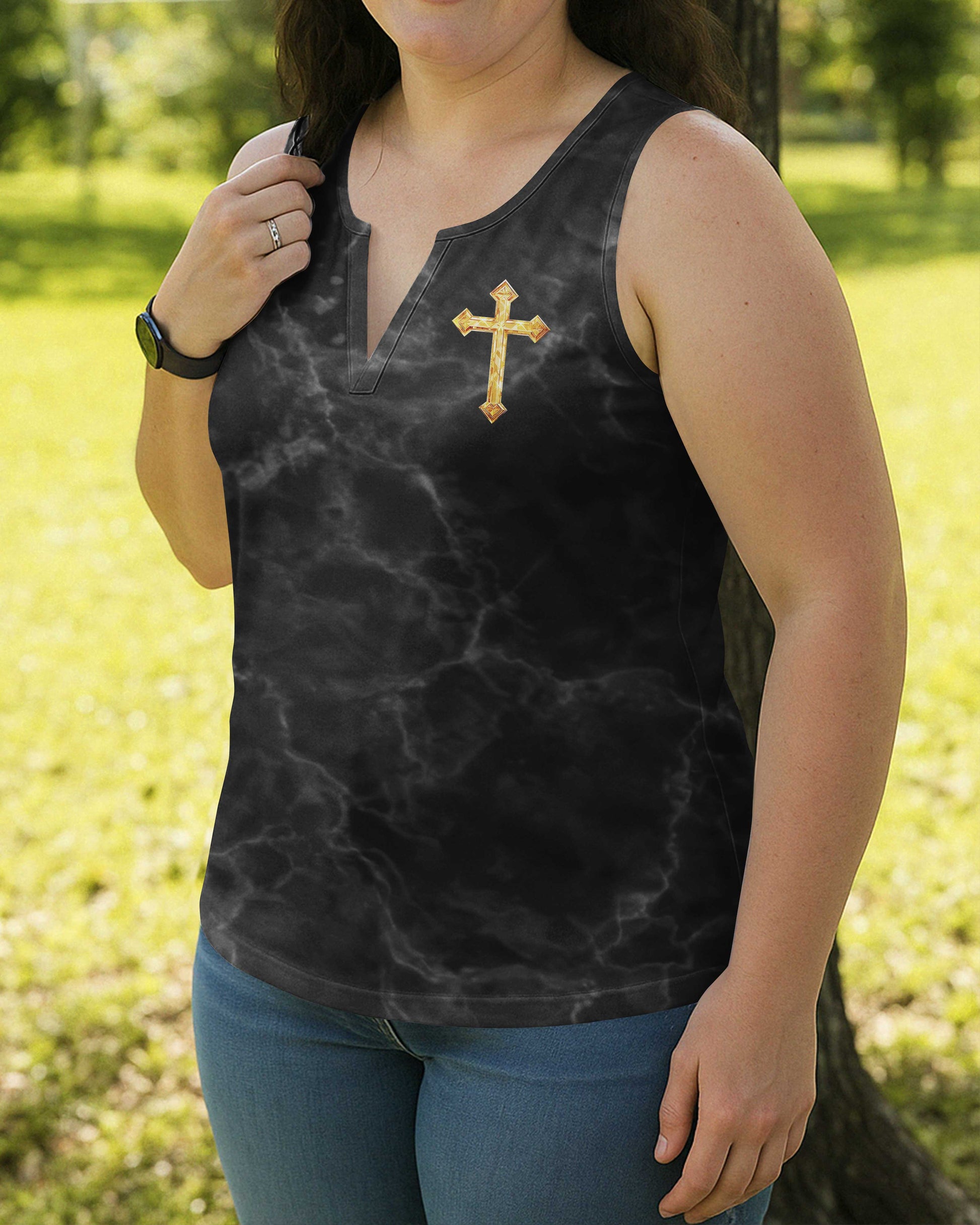 Be Still Before The Lord And Wait Patiently For Him All Over Print V-neck Tank Top