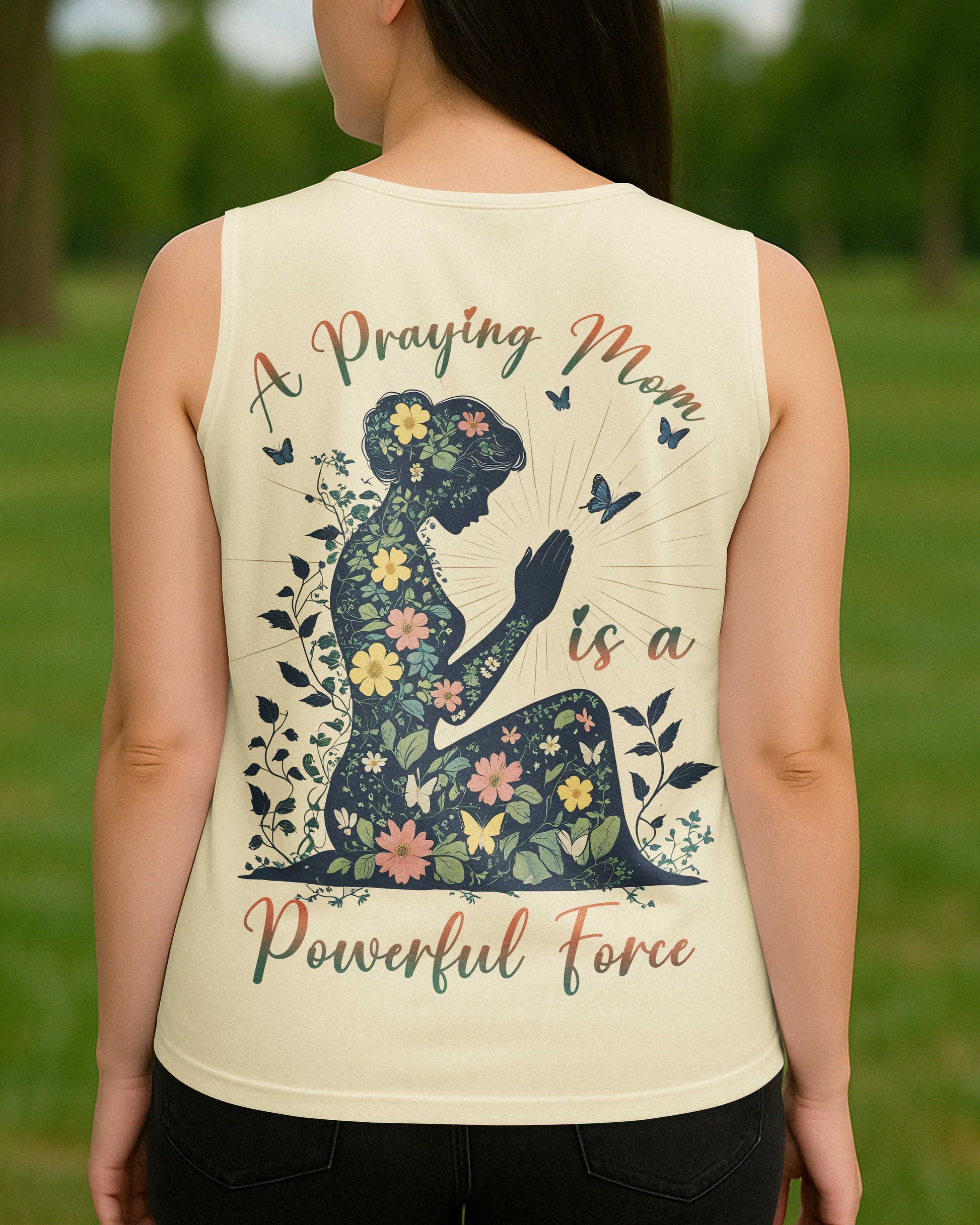A Praying Mom is a Powerful Force V-neck Tank Top