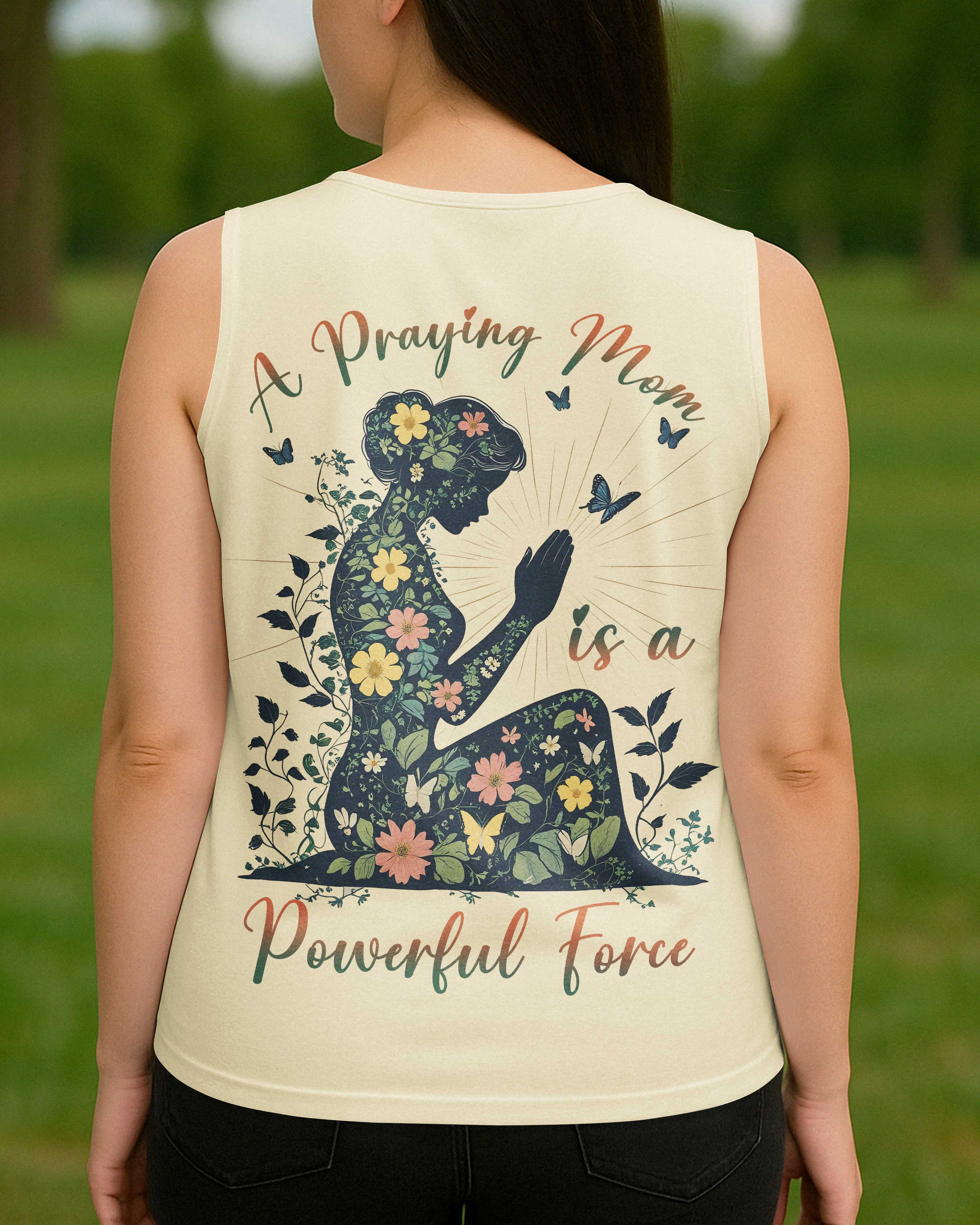 A Praying Mom is a Powerful Force V-neck Tank Top