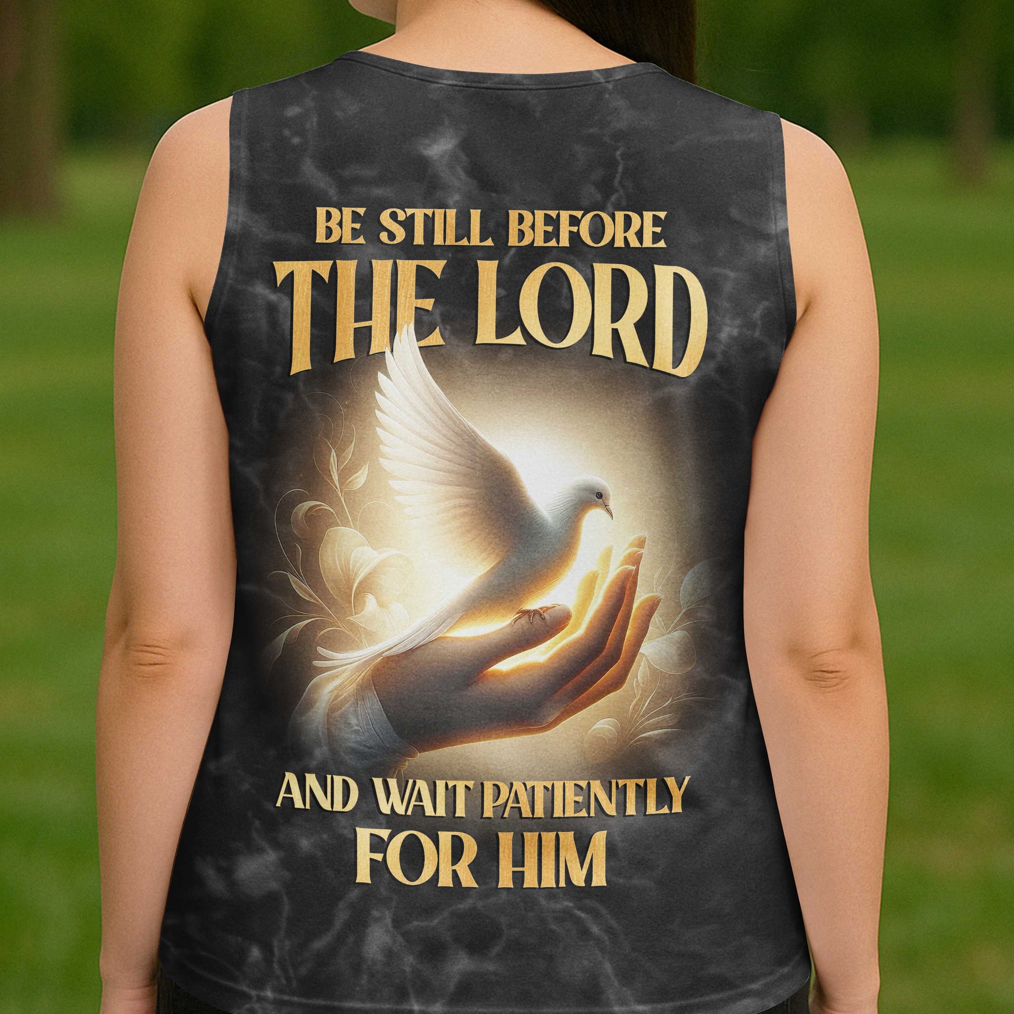 Be Still Before The Lord And Wait Patiently For Him All Over Print V-neck Tank Top