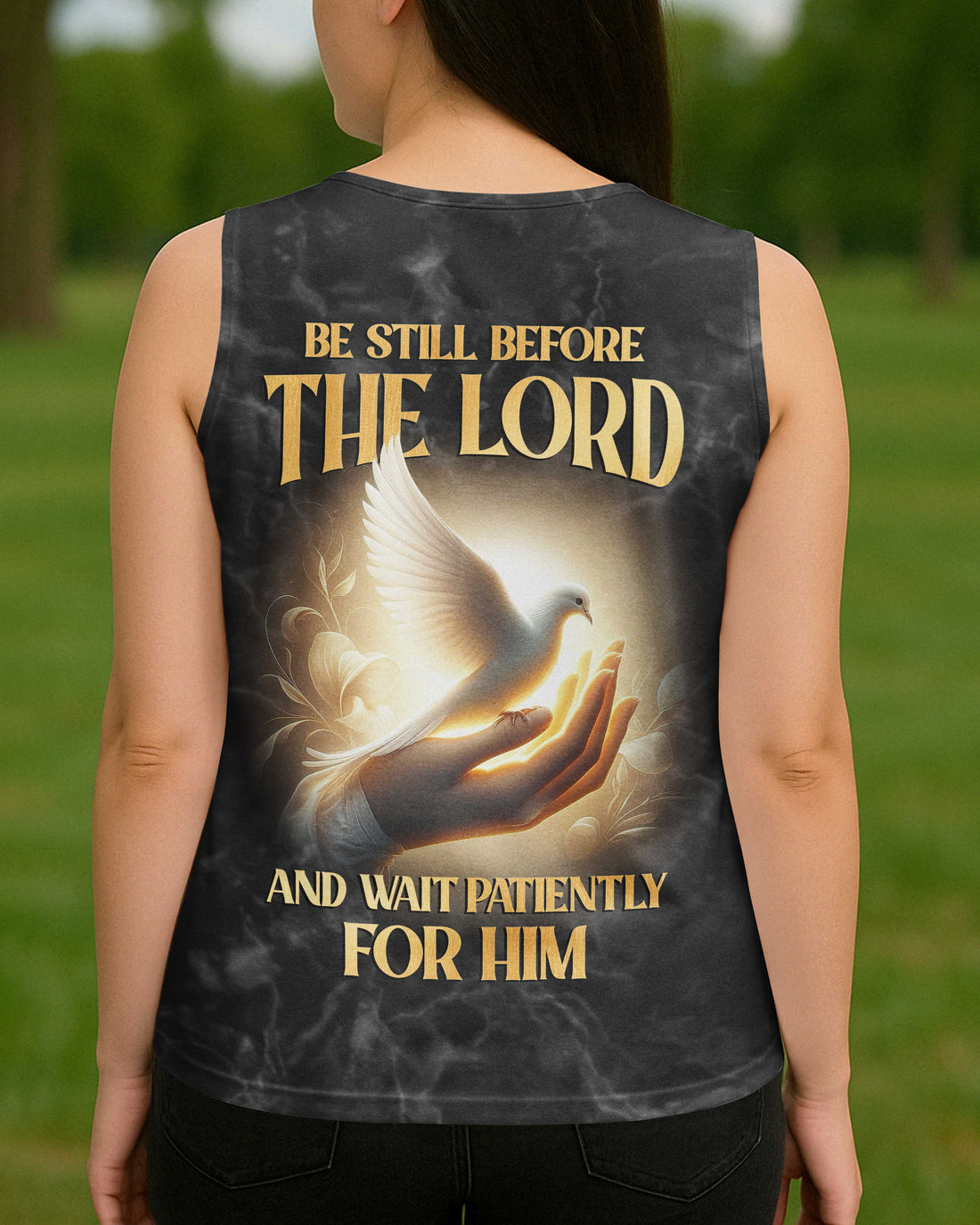 Be Still Before The Lord And Wait Patiently For Him All Over Print V-neck Tank Top
