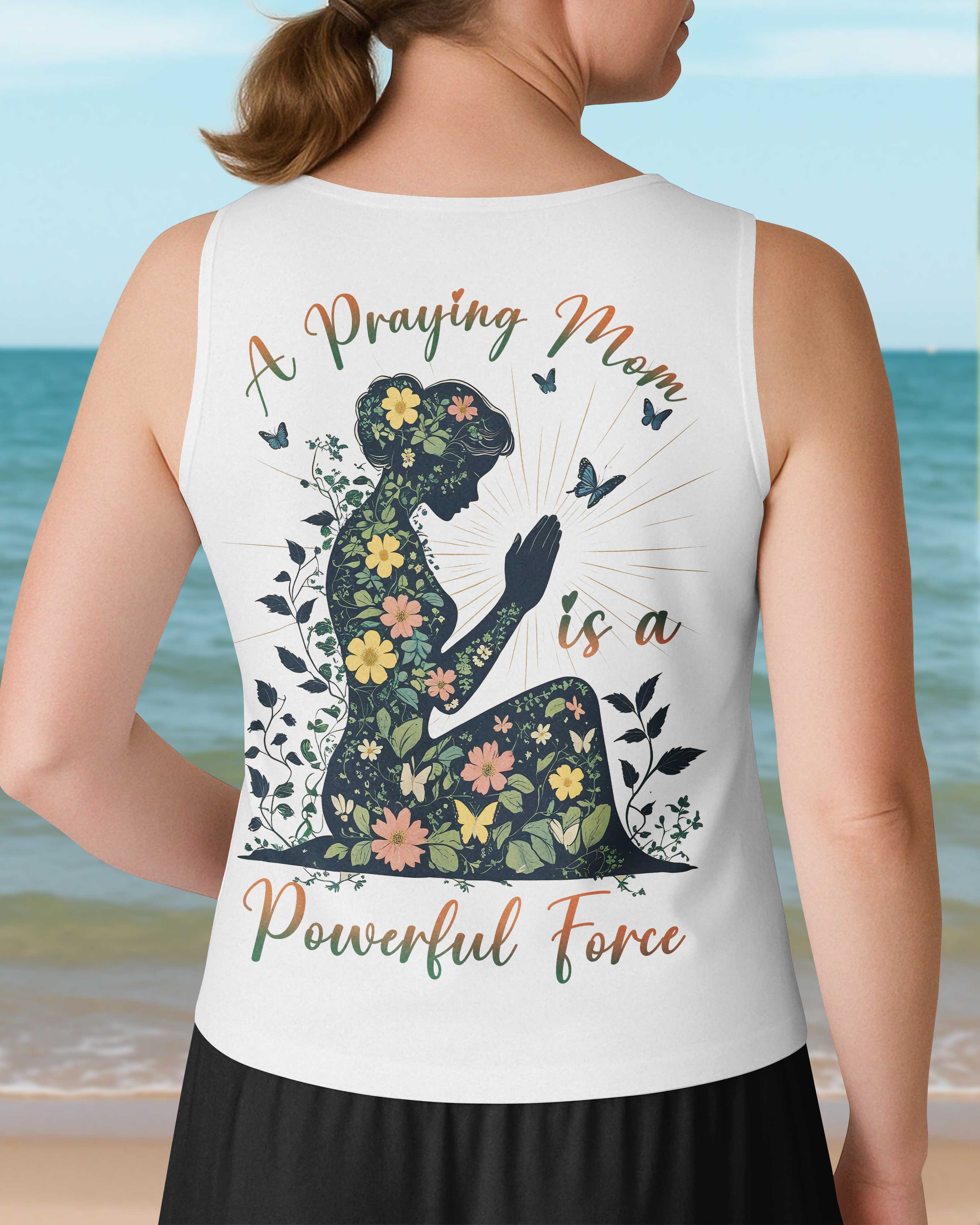 A Praying Mom is a Powerful Force V-neck Tank Top
